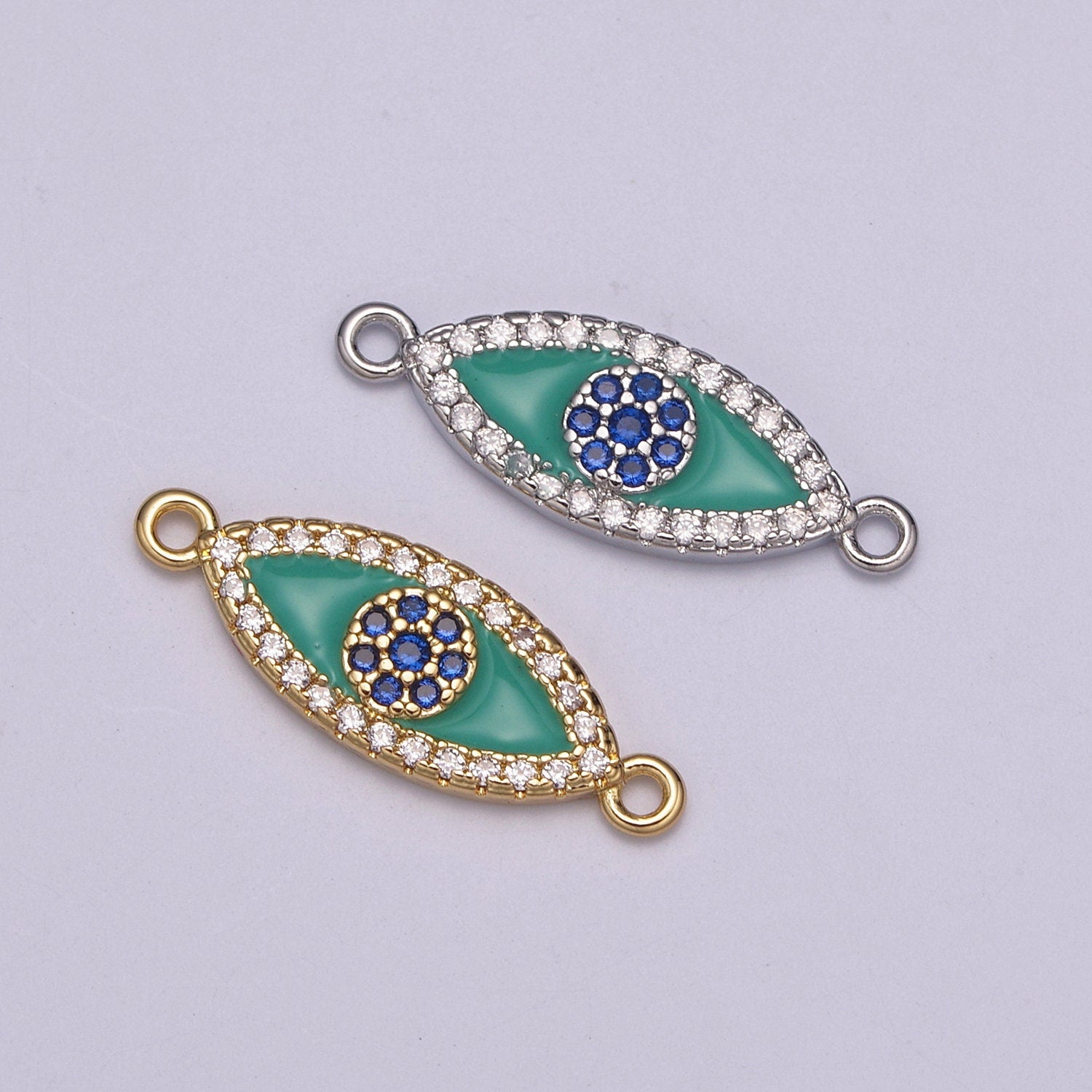 Evil Eye Enamel Gold, Whitegold Connector Charm, Micro Pave Evil Eye Charm for Amulet Jewelry Making Supply Protection Jewelry,Y-418~Y-419