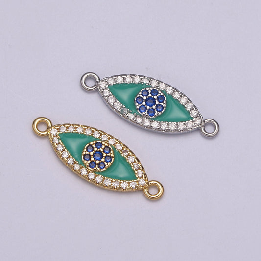 Evil Eye Enamel Gold, Whitegold Connector Charm, Micro Pave Evil Eye Charm for Amulet Jewelry Making Supply Protection Jewelry,Y-418~Y-419