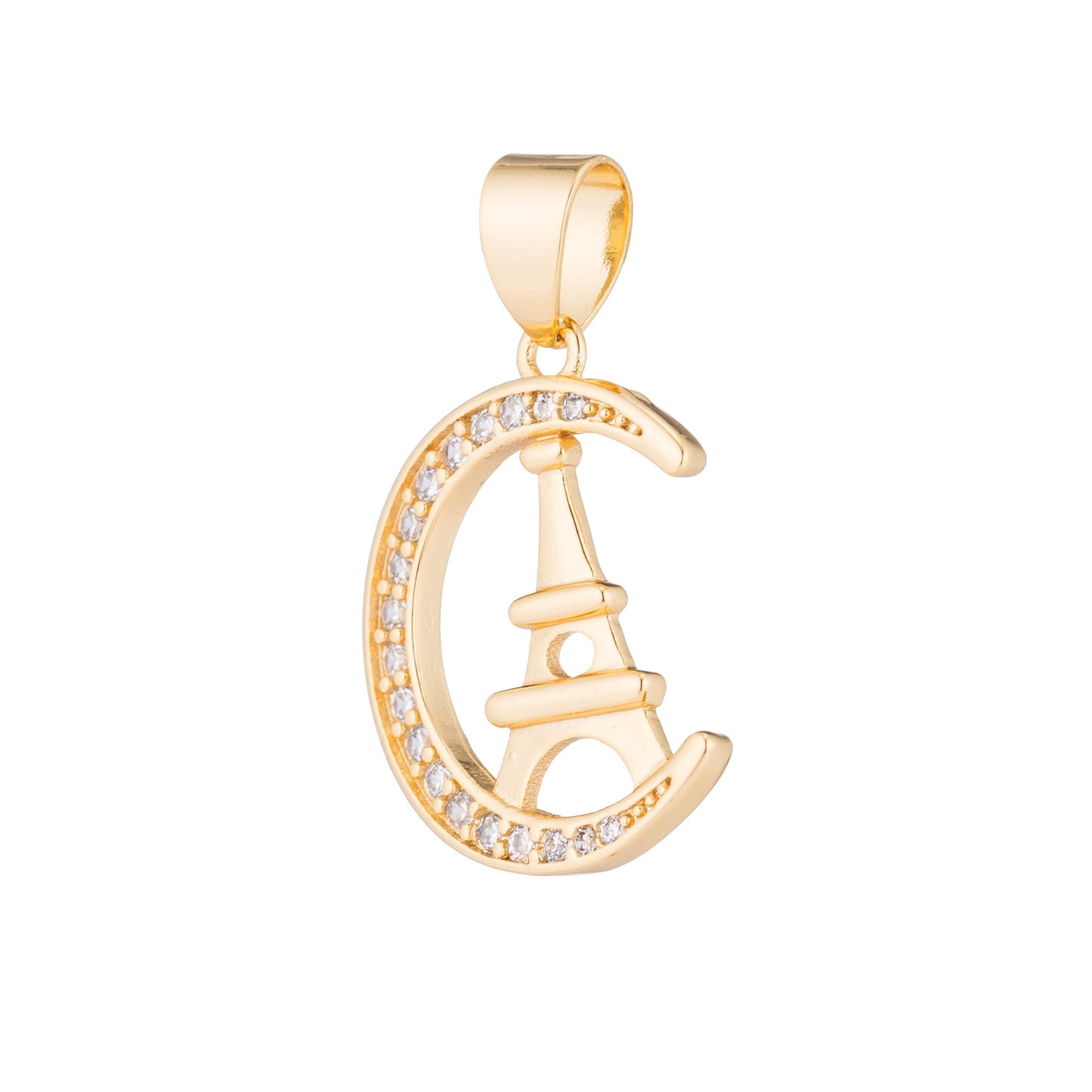 24K Gold Eiffel Tower CZ Micro Pave Charm Pendant, French Charm, Eiffel Tower Pendant, Silver Paris Charm Travel Jewelry