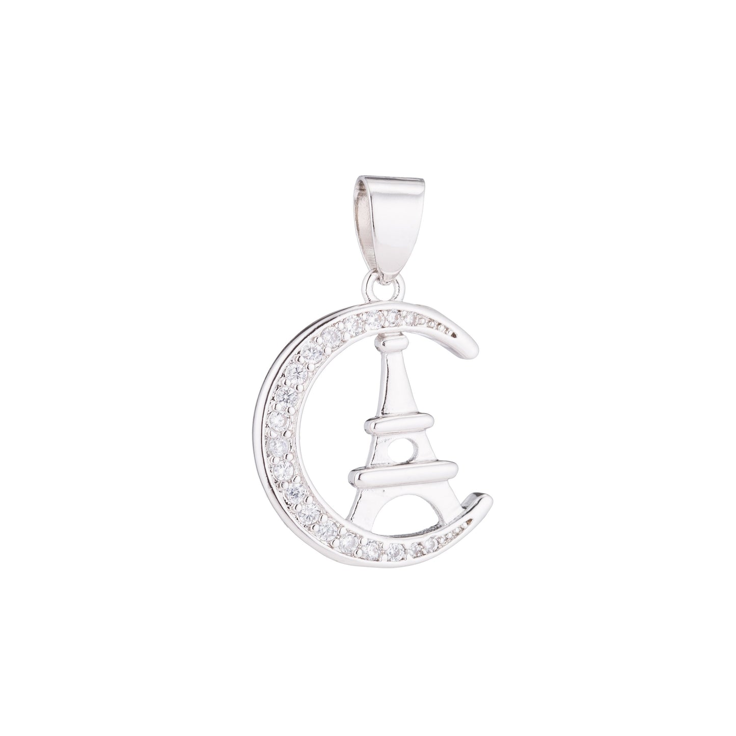 24K Gold Eiffel Tower CZ Micro Pave Charm Pendant, French Charm, Eiffel Tower Pendant, Silver Paris Charm Travel Jewelry