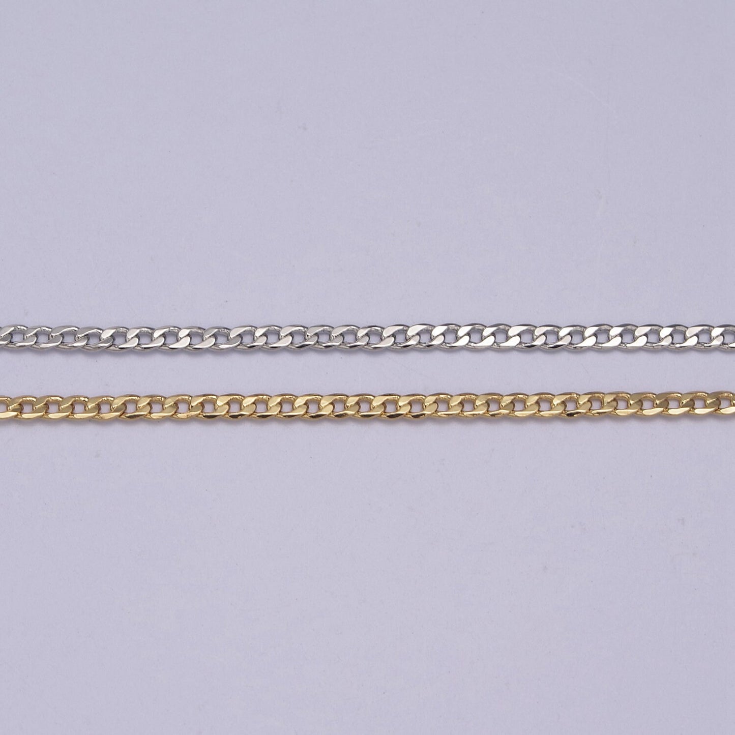 Matte gleaming Gold Cuban Curb Chain by Yard, Florida Link Chain,Wholesale bulk Roll Chain for Jewelry Making, Width 1.8 mm,Roll- 623-624