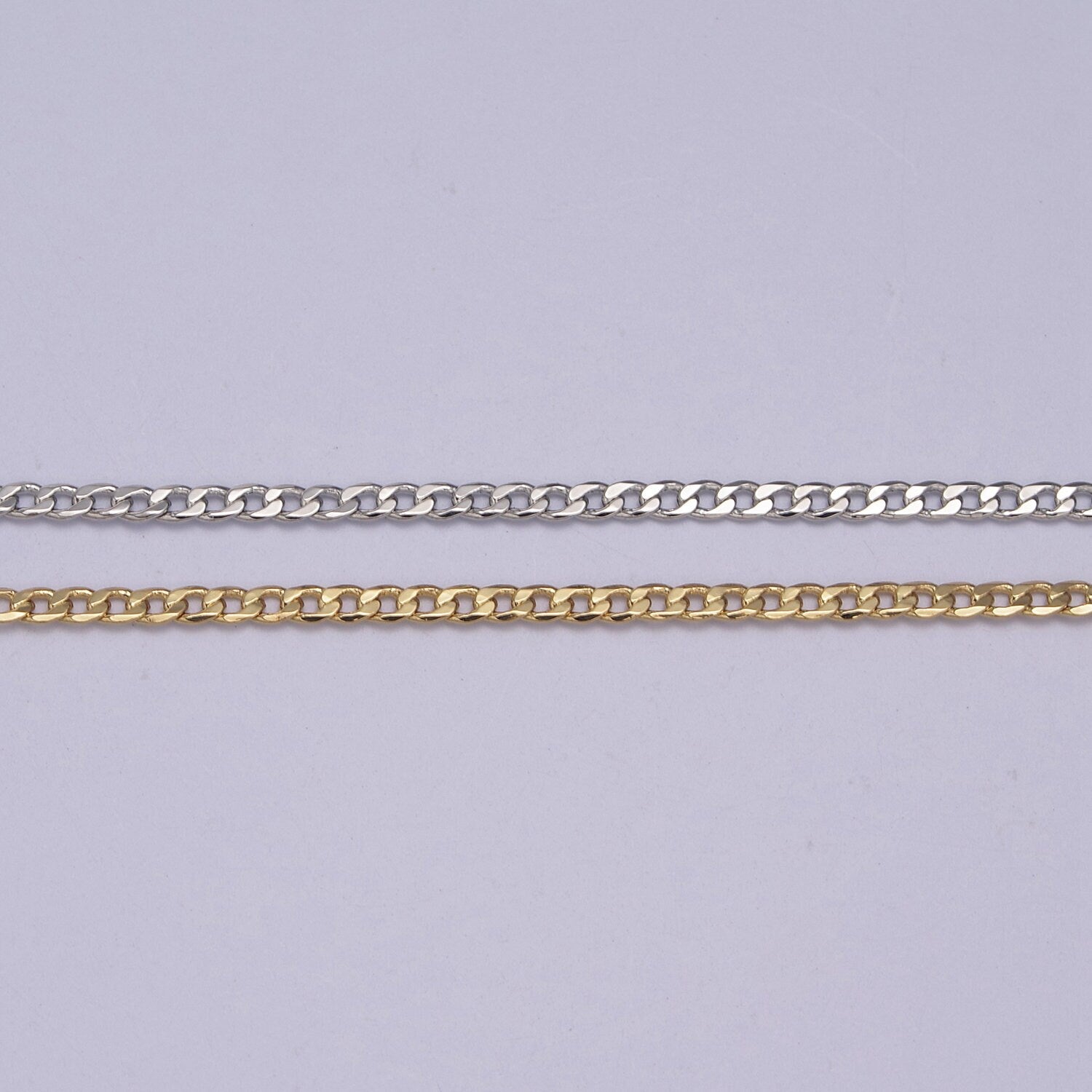 Matte gleaming Gold Cuban Curb Chain by Yard, Florida Link Chain,Wholesale bulk Roll Chain for Jewelry Making, Width 1.8 mm,Roll- 623-624