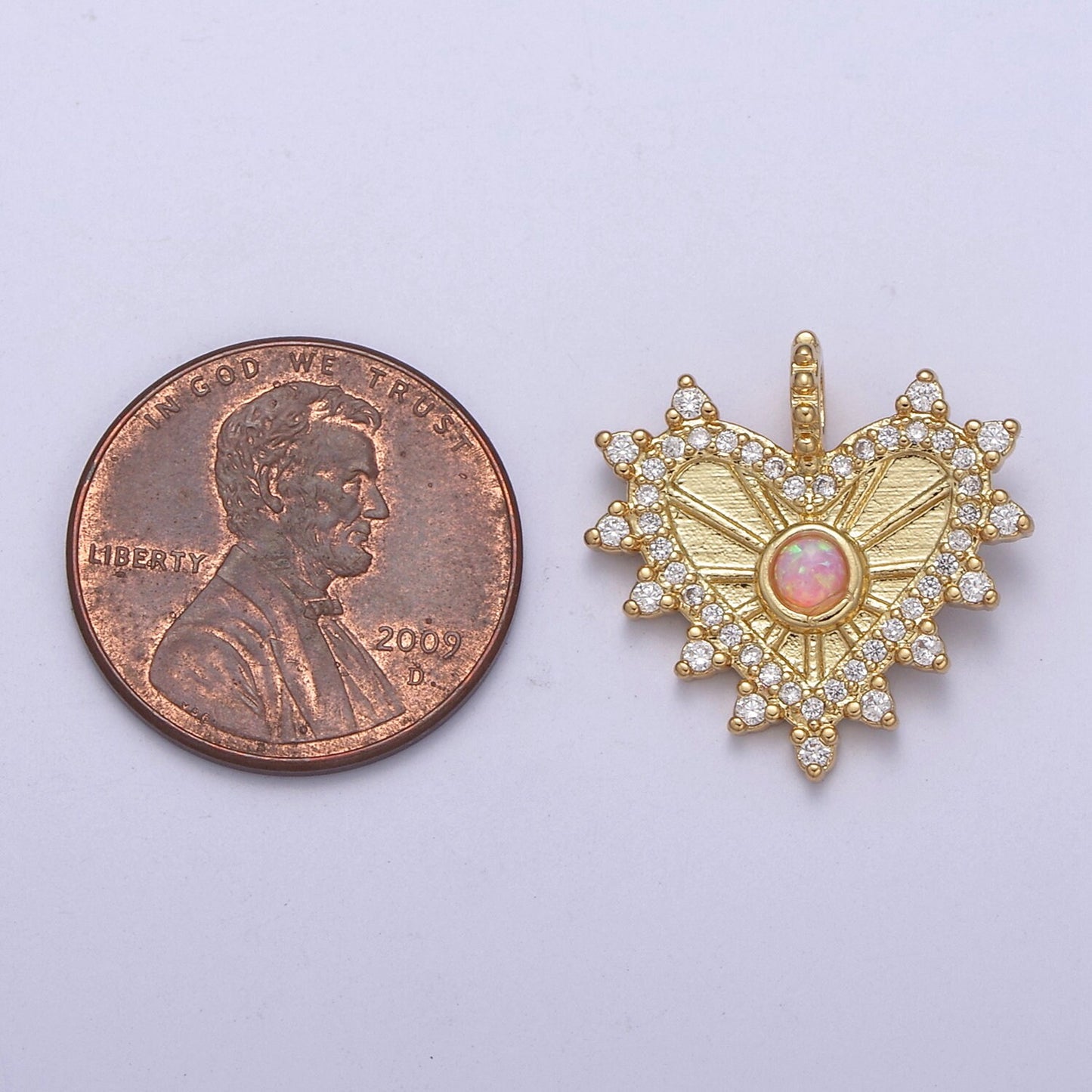 Pink Gold Filled Heart Pendant Radiant Style Antique Charm Sunburst Hearts Love for Minimalist Jewelry Supply