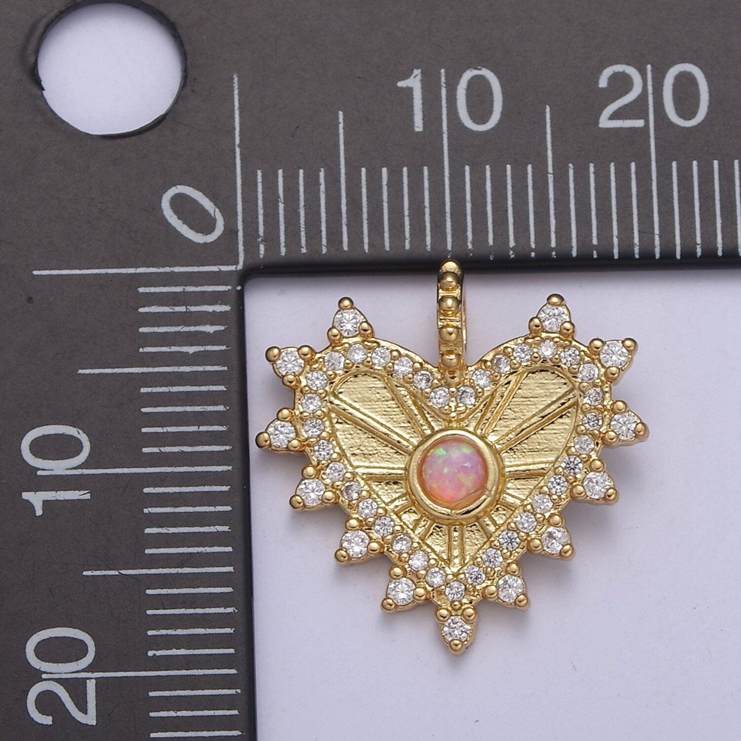 Pink Gold Filled Heart Pendant Radiant Style Antique Charm Sunburst Hearts Love for Minimalist Jewelry Supply