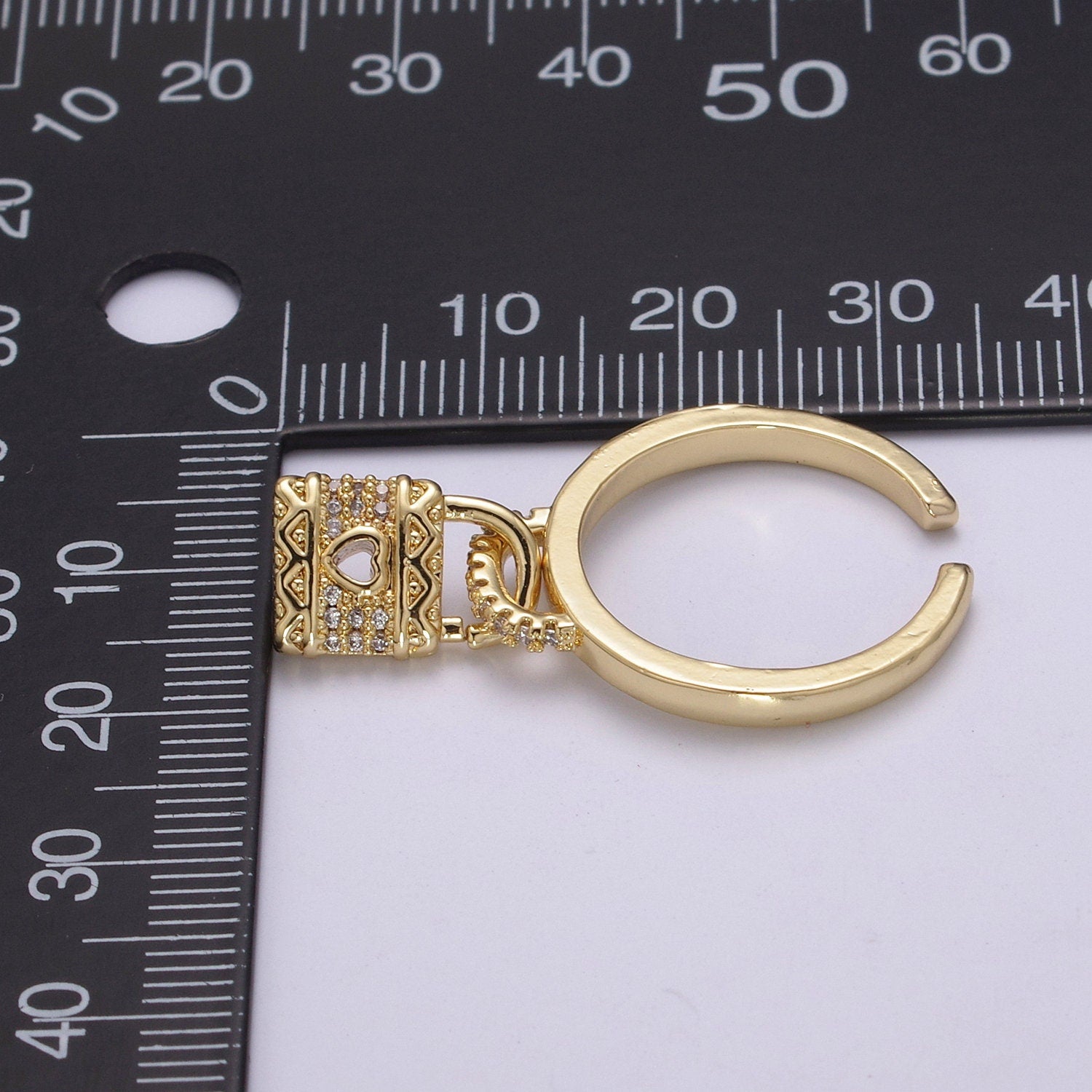 Dainty Cz Gold Padlock ring - Stackable Lock Ring - CZ Ring Charm- Dangle Lock Ring - Adjustable Open Ring