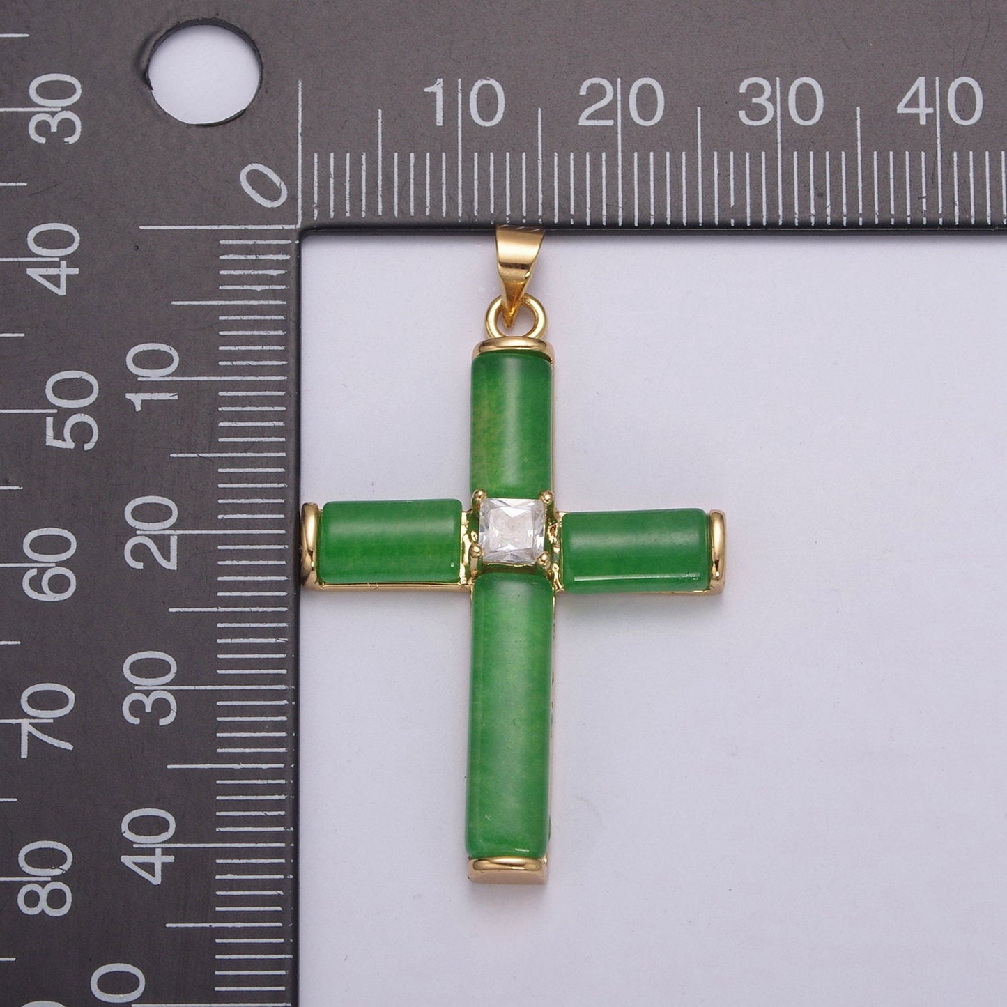 Simple Green Jade Cross Pendant for Necklace 24K Gold Filled Cross AH-347