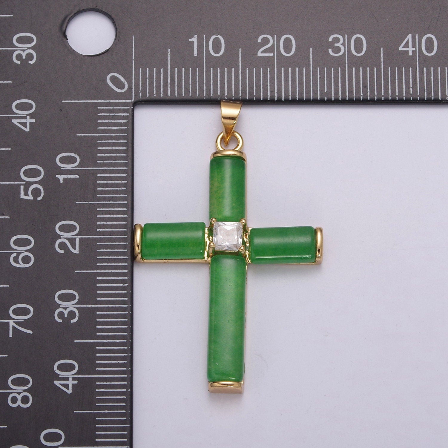Simple Green Jade Cross Pendant for Necklace 24K Gold Filled Cross AH-347