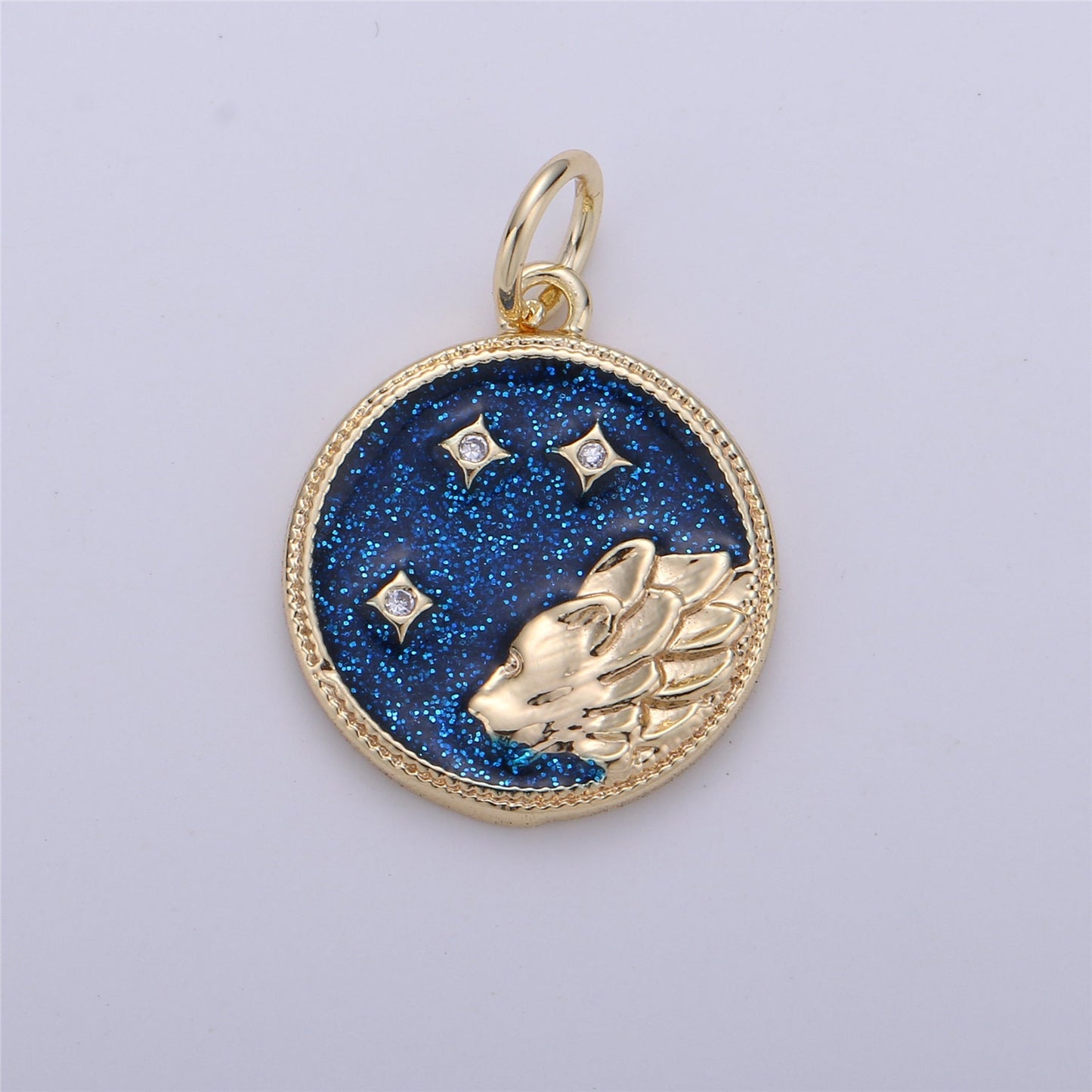 Gold Blue Sparkle Enamel Zodiac Charms Constellation Necklace Pendant for Zodiac Necklace Celestial Jewelry Making Supply, ZODIAC- 11