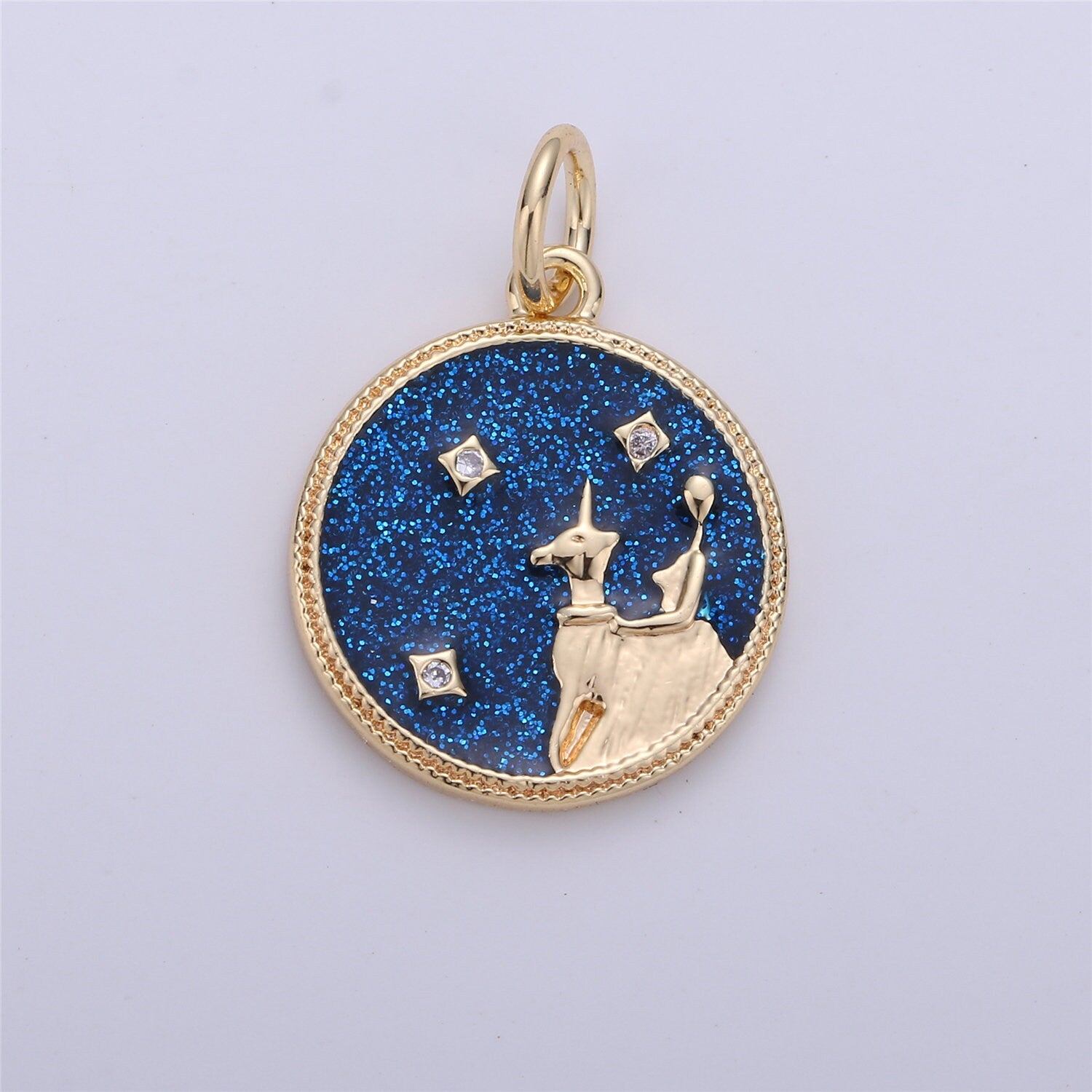 Gold Blue Sparkle Enamel Zodiac Charms Constellation Necklace Pendant for Zodiac Necklace Celestial Jewelry Making Supply, ZODIAC- 11