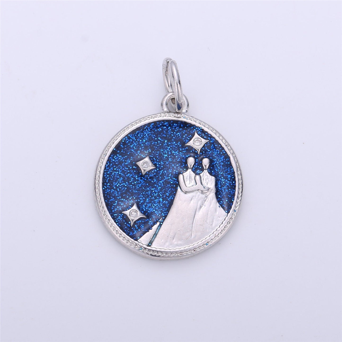 WhiteGold Blue Sparkle Enamel Zodiac Charms Constellation Necklace Pendant for Zodiac Necklace Celestial Jewelry Making Supply, ZODIAC- 12