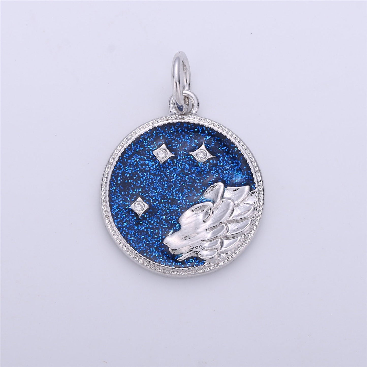 WhiteGold Blue Sparkle Enamel Zodiac Charms Constellation Necklace Pendant for Zodiac Necklace Celestial Jewelry Making Supply, ZODIAC- 12