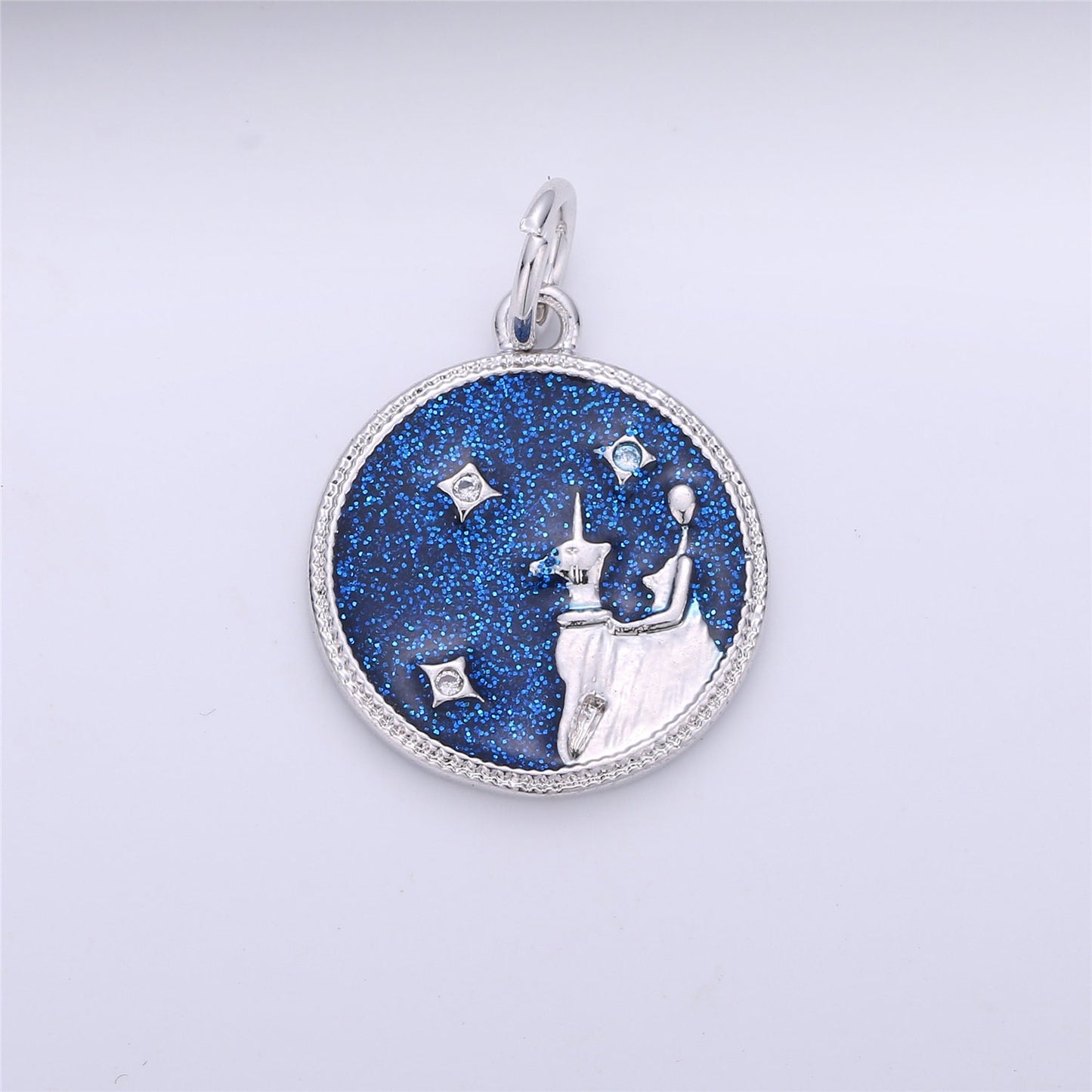 WhiteGold Blue Sparkle Enamel Zodiac Charms Constellation Necklace Pendant for Zodiac Necklace Celestial Jewelry Making Supply, ZODIAC- 12