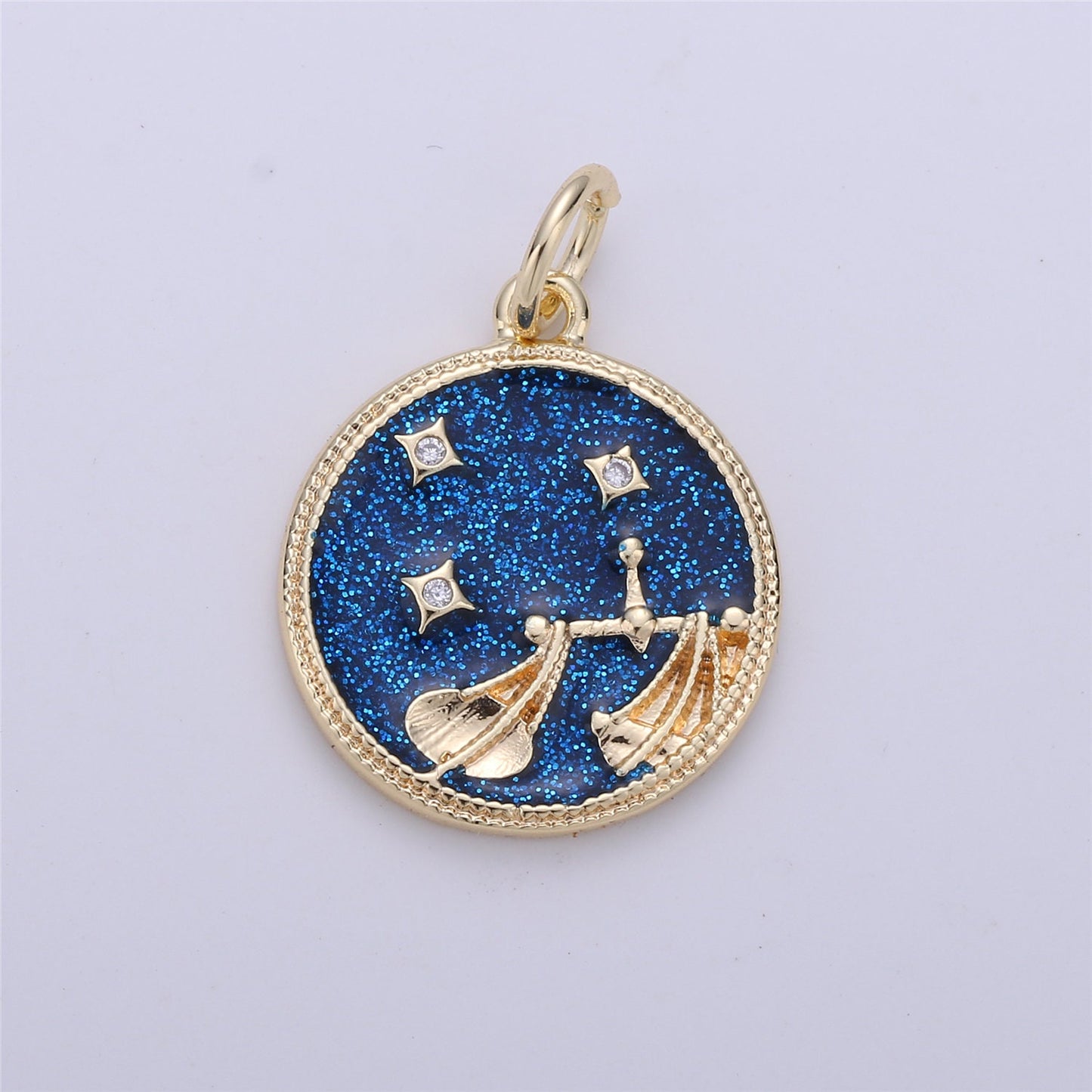 Gold Blue Sparkle Enamel Zodiac Charms Constellation Necklace Pendant for Zodiac Necklace Celestial Jewelry Making Supply, ZODIAC- 11