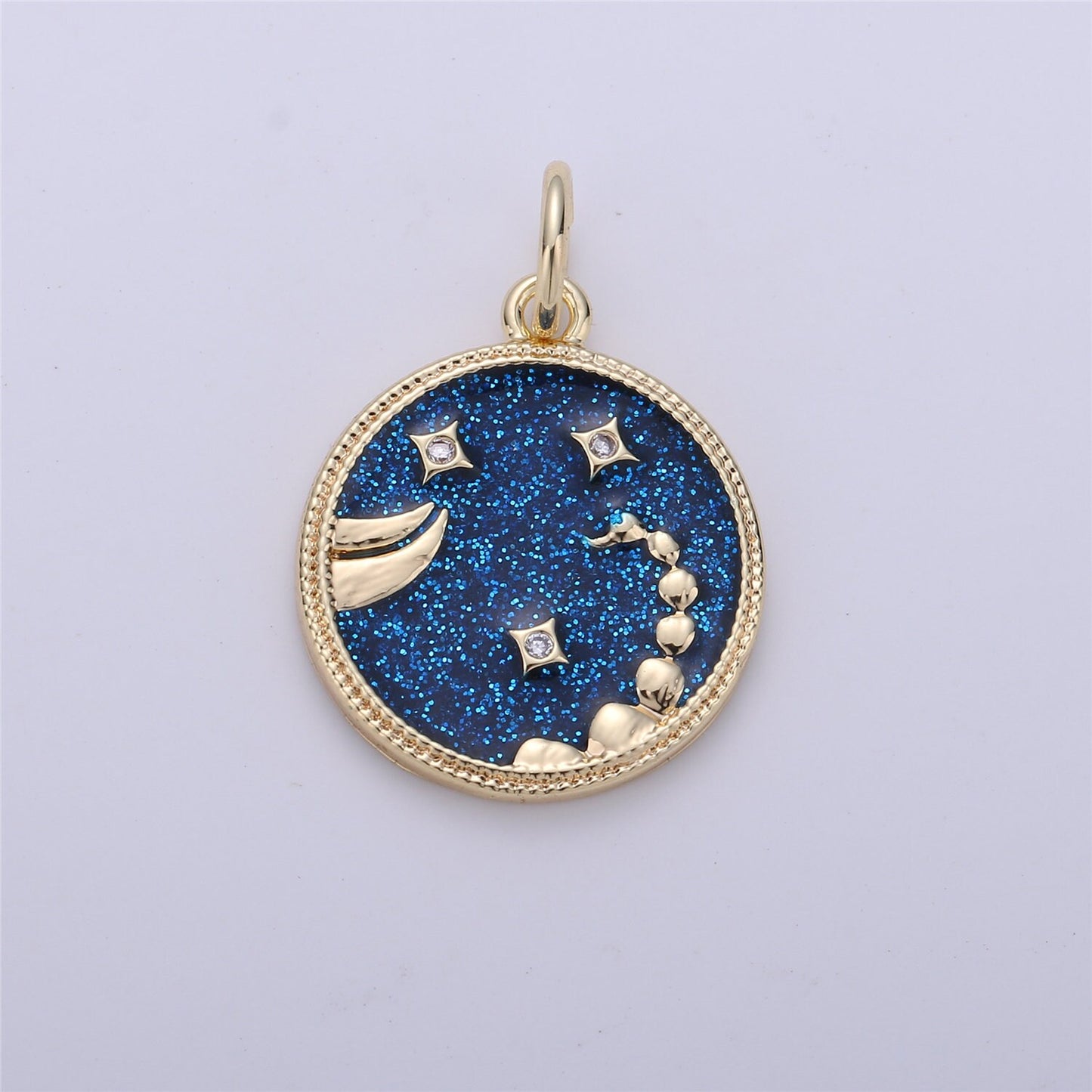 Gold Blue Sparkle Enamel Zodiac Charms Constellation Necklace Pendant for Zodiac Necklace Celestial Jewelry Making Supply, ZODIAC- 11