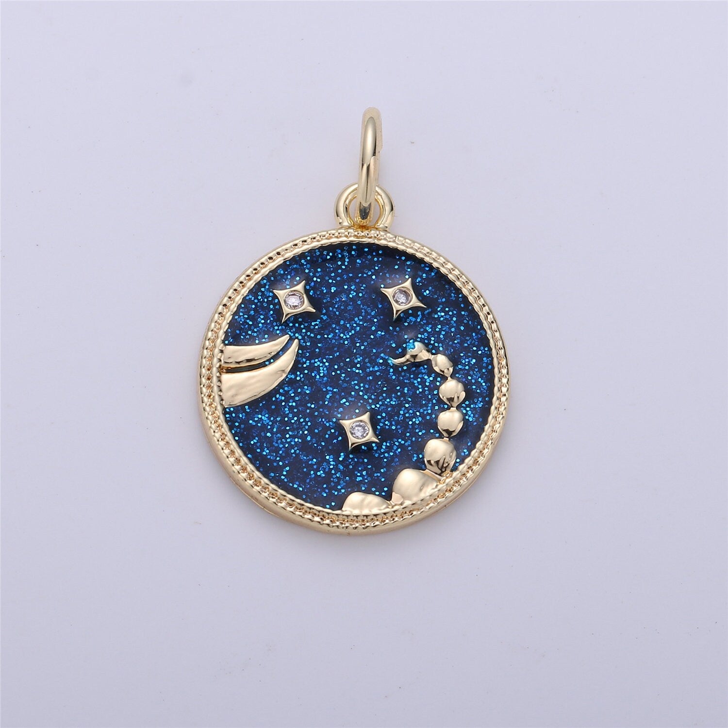 Gold Blue Sparkle Enamel Zodiac Charms Constellation Necklace Pendant for Zodiac Necklace Celestial Jewelry Making Supply, ZODIAC- 11