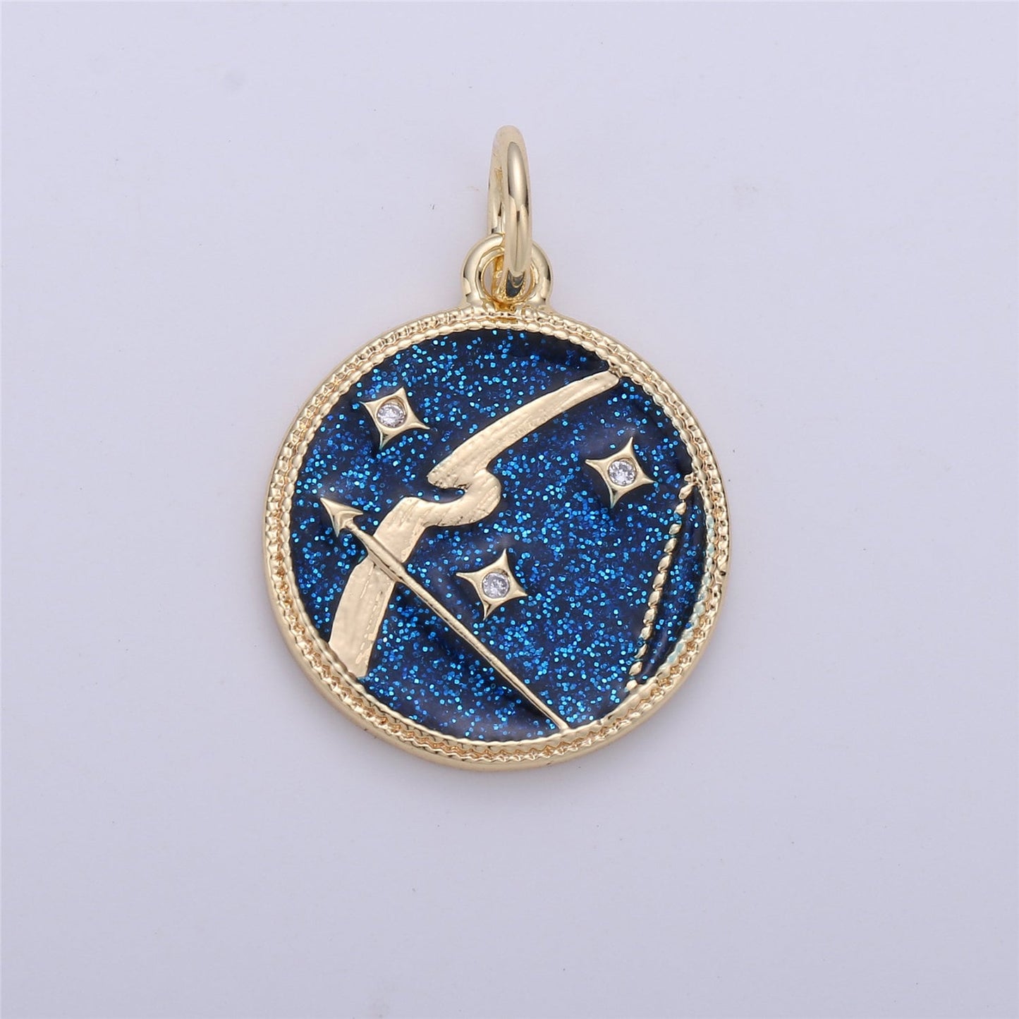 Gold Blue Sparkle Enamel Zodiac Charms Constellation Necklace Pendant for Zodiac Necklace Celestial Jewelry Making Supply, ZODIAC- 11