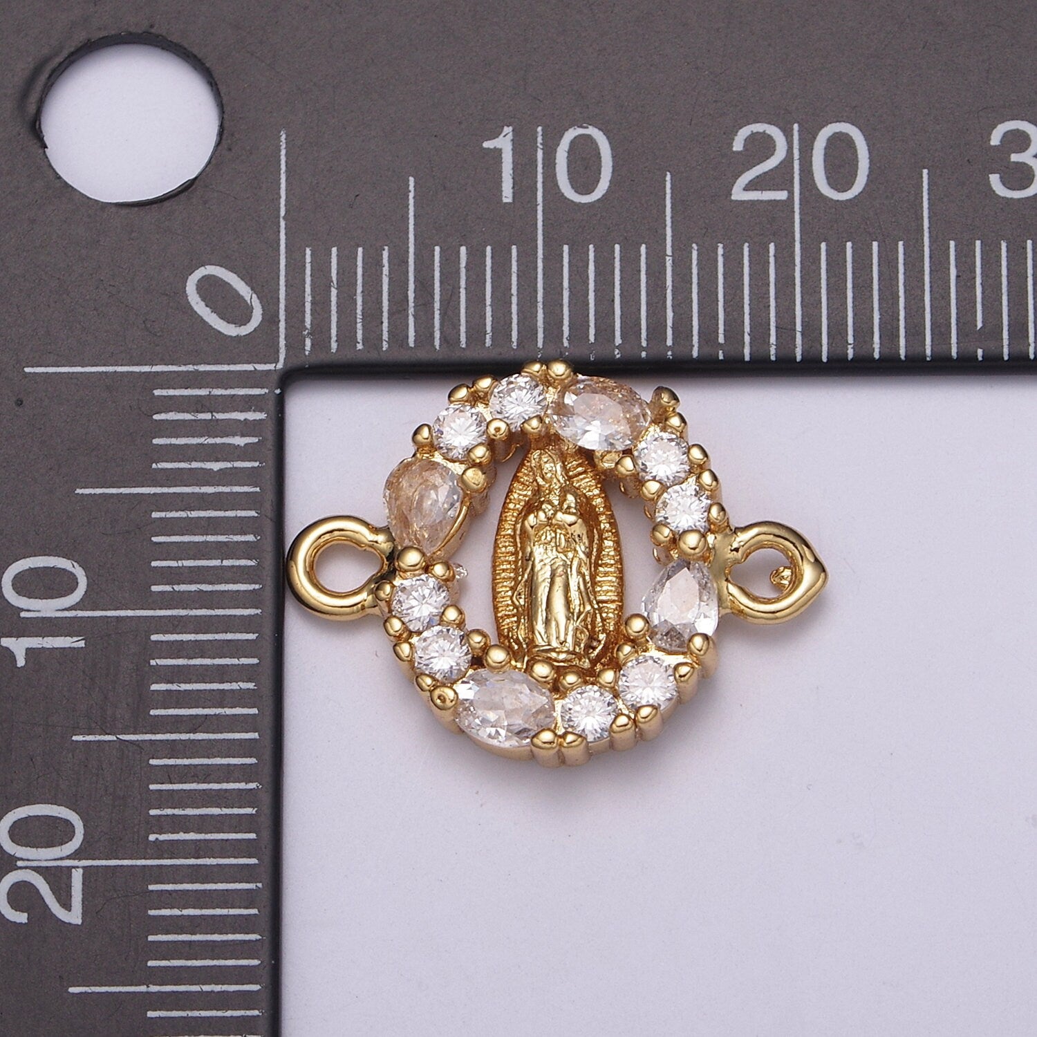 CZ Micro paved Gold Virgin Mother Mary Connectors, Catholic Baptism Charm, Medallion Religious Jewelry Craft Supply F-72