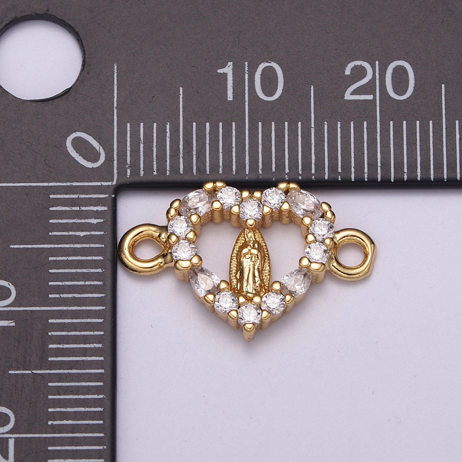 CZ Micro paved Gold Virgin Mother Mary Connectors, Catholic Baptism Charm, Heart Medallion Religious Jewelry Craft Supply F-68