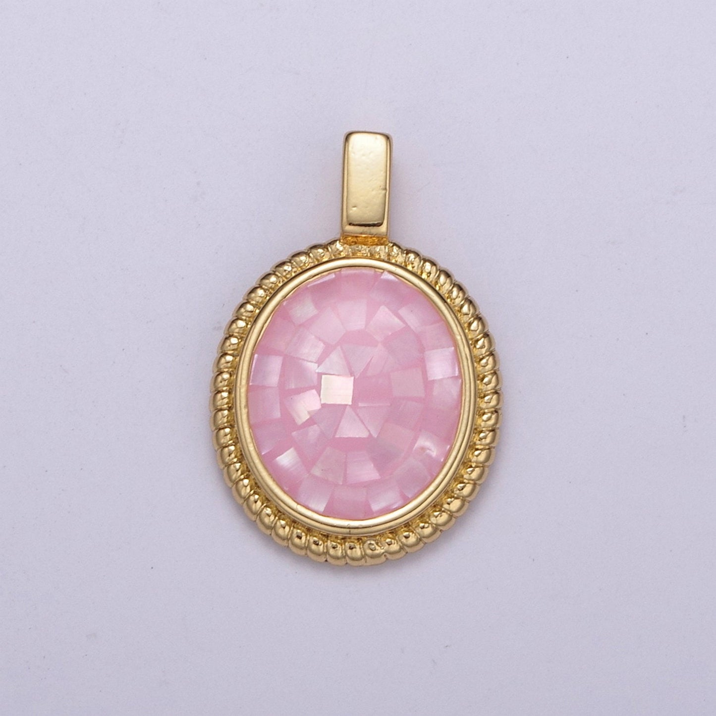 Gold Pearl finished with Pink Transparent Epoxy Checkers Pendant Gold Draughts Oval Pendant Round Charm Gold Circle Medallion, H-005