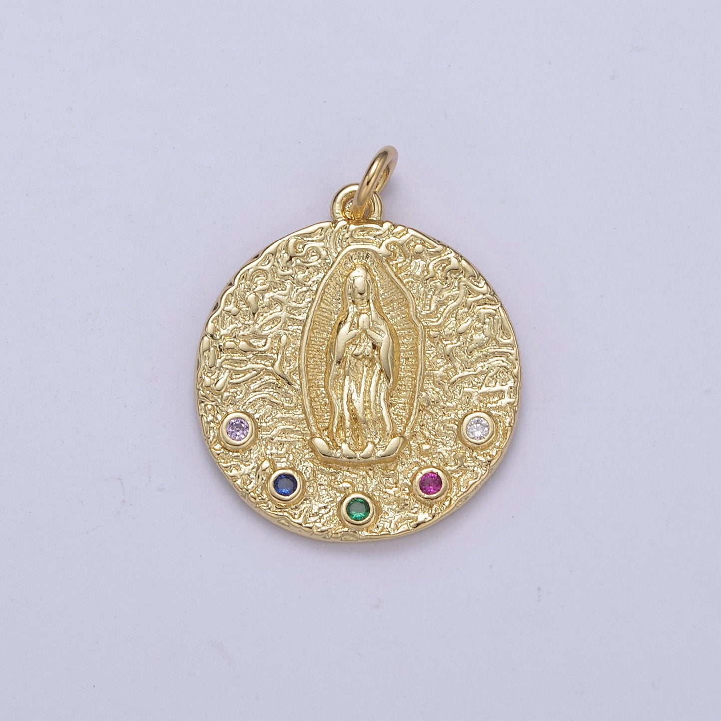Round Virgin Mary Pendant Circle Lady Guadalupe Medallion Charm for Religious Jewelry Making E-419