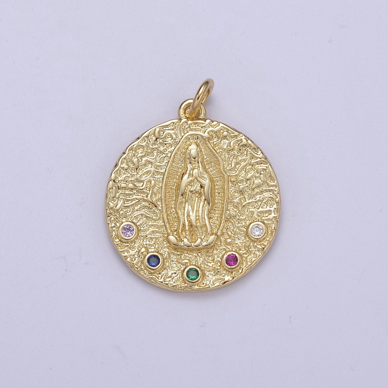 Round Virgin Mary Pendant Circle Lady Guadalupe Medallion Charm for Religious Jewelry Making E-419