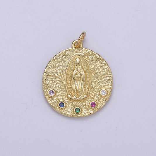 Round Virgin Mary Pendant Circle Lady Guadalupe Medallion Charm for Religious Jewelry Making E-419