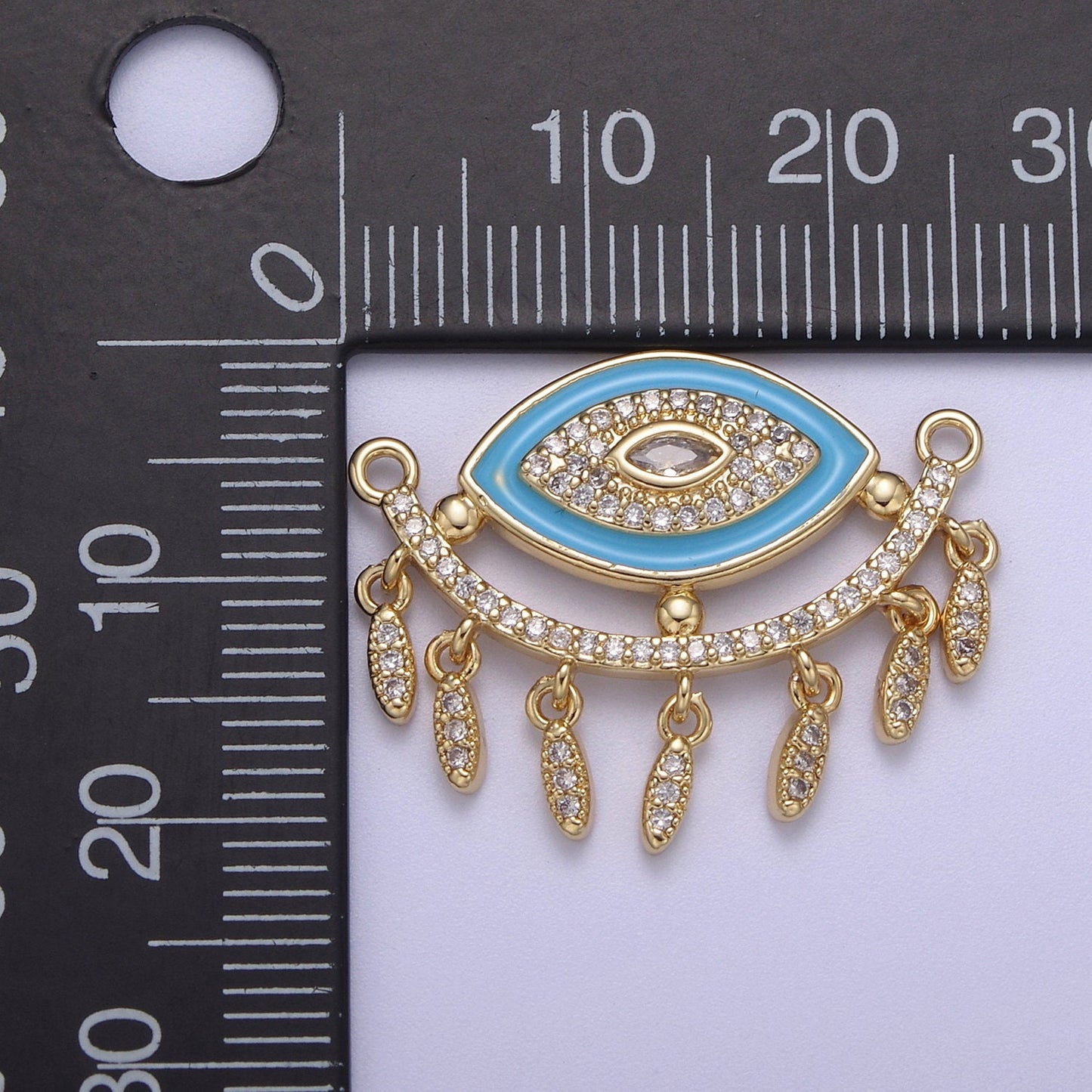 24K Gold Filled Evil Eye Charm Connector for Necklace Pendant Dangle CZ Eye Link Connector Double Bail F-253