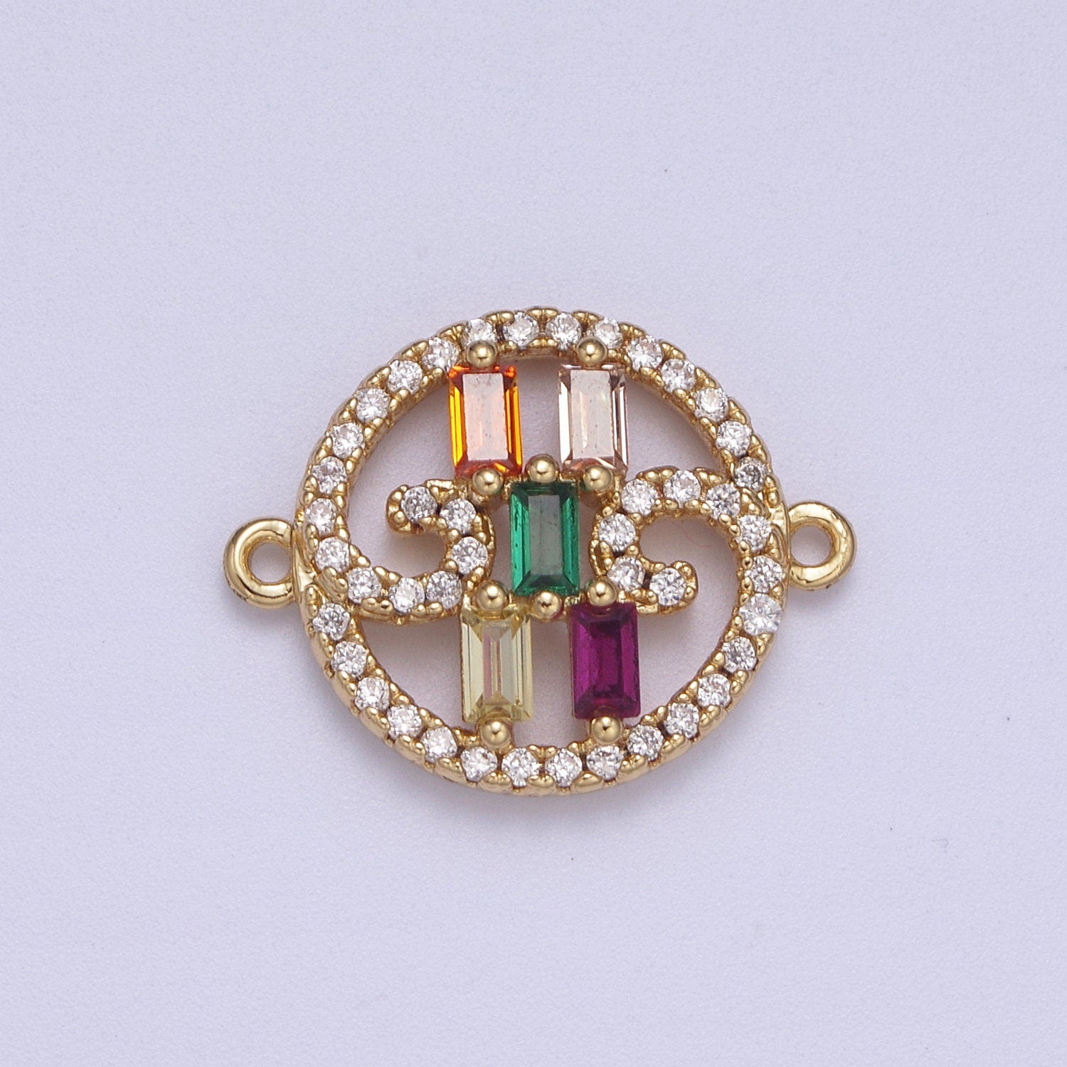 Dainty Colorful Baguette Cz Charm Connector for Bracelet Supply F-210