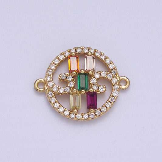 Dainty Colorful Baguette Cz Charm Connector for Bracelet Supply F-210