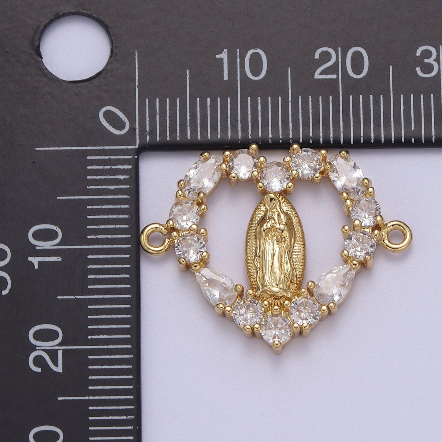 Gold Filled Pave CZ Virgin Mary Charm Connector Lady Guadalupe Heart Link Connector for Bracelet F-240