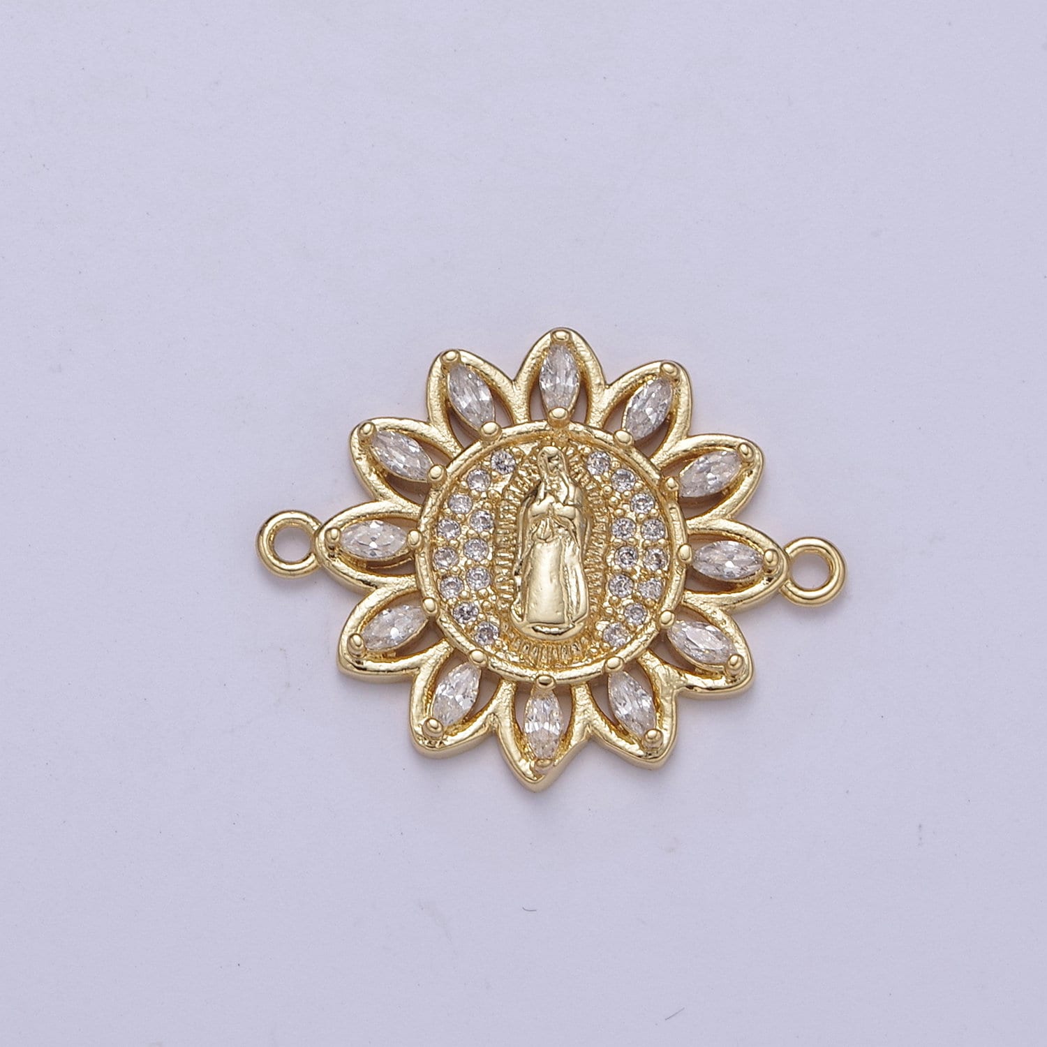 Dainty Gold Sun Flower Cubic Virgin Mary Lady Guadalupe Charm Connector for Bracelet F-679