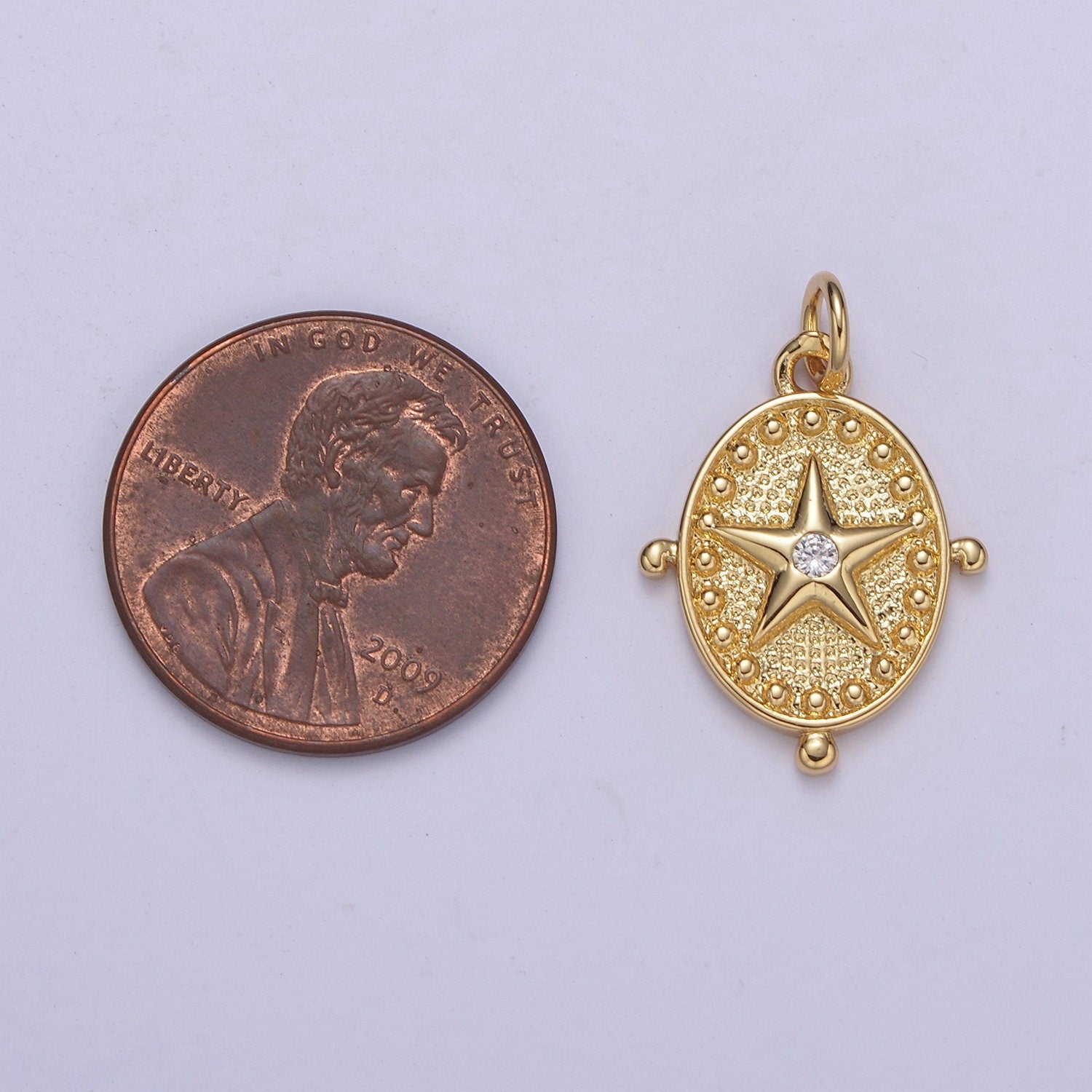 Mini Gold Star Charm Oval Small Medallion add on charm Celestial Jewelry C579