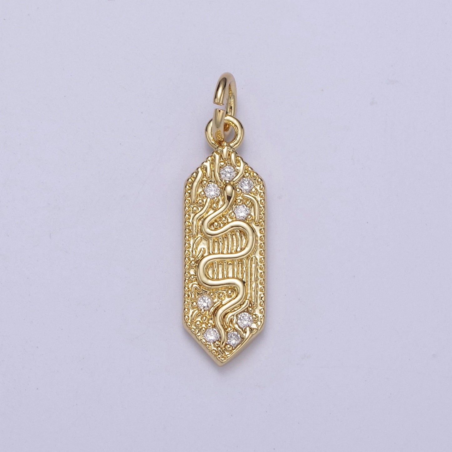 Clear Micro Pave Snake , Gold Filled Snake Charm, Animal Charm Gold Serpent Charm Necklace Pendant Finding for Jewelry Making Supply C-548
