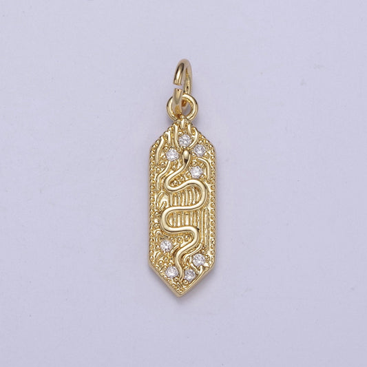 Clear Micro Pave Snake , Gold Filled Snake Charm, Animal Charm Gold Serpent Charm Necklace Pendant Finding for Jewelry Making Supply C-548