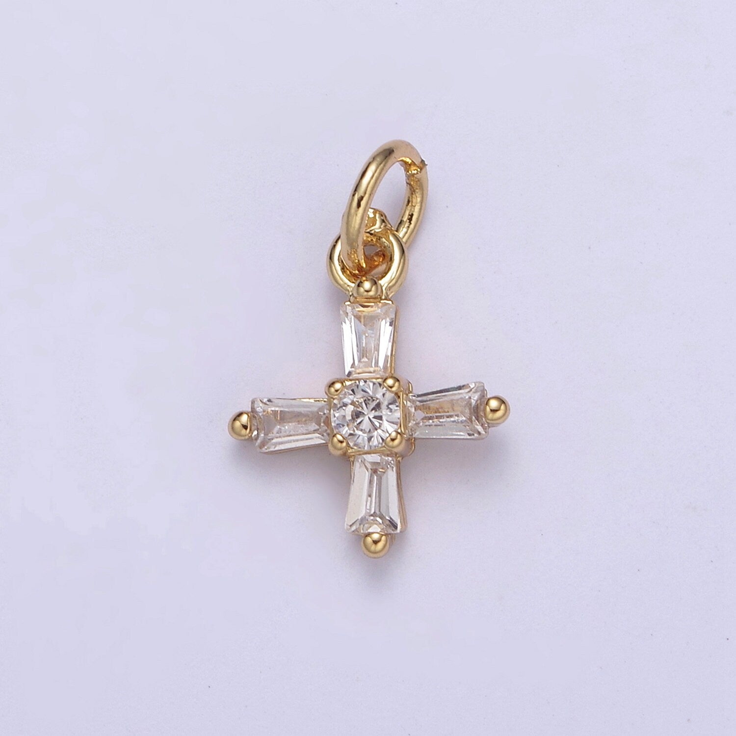 Mini Cross Charms with Baguette CZ 24k Gold Filled Cross Charms, Zircon Tiny Cross Charm, Religious Bracelet Necklace Earring add on Charm