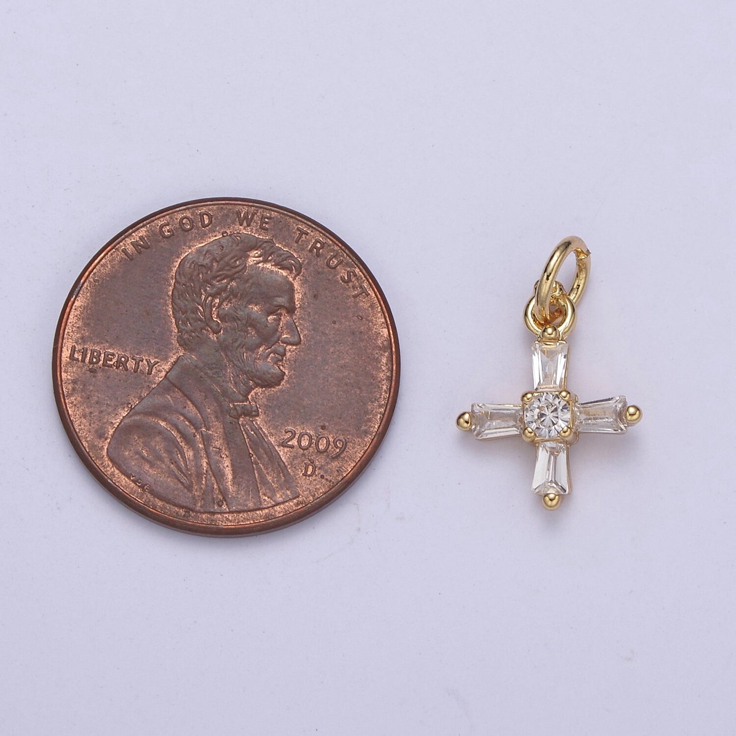 Mini Cross Charms with Baguette CZ 24k Gold Filled Cross Charms, Zircon Tiny Cross Charm, Religious Bracelet Necklace Earring add on Charm