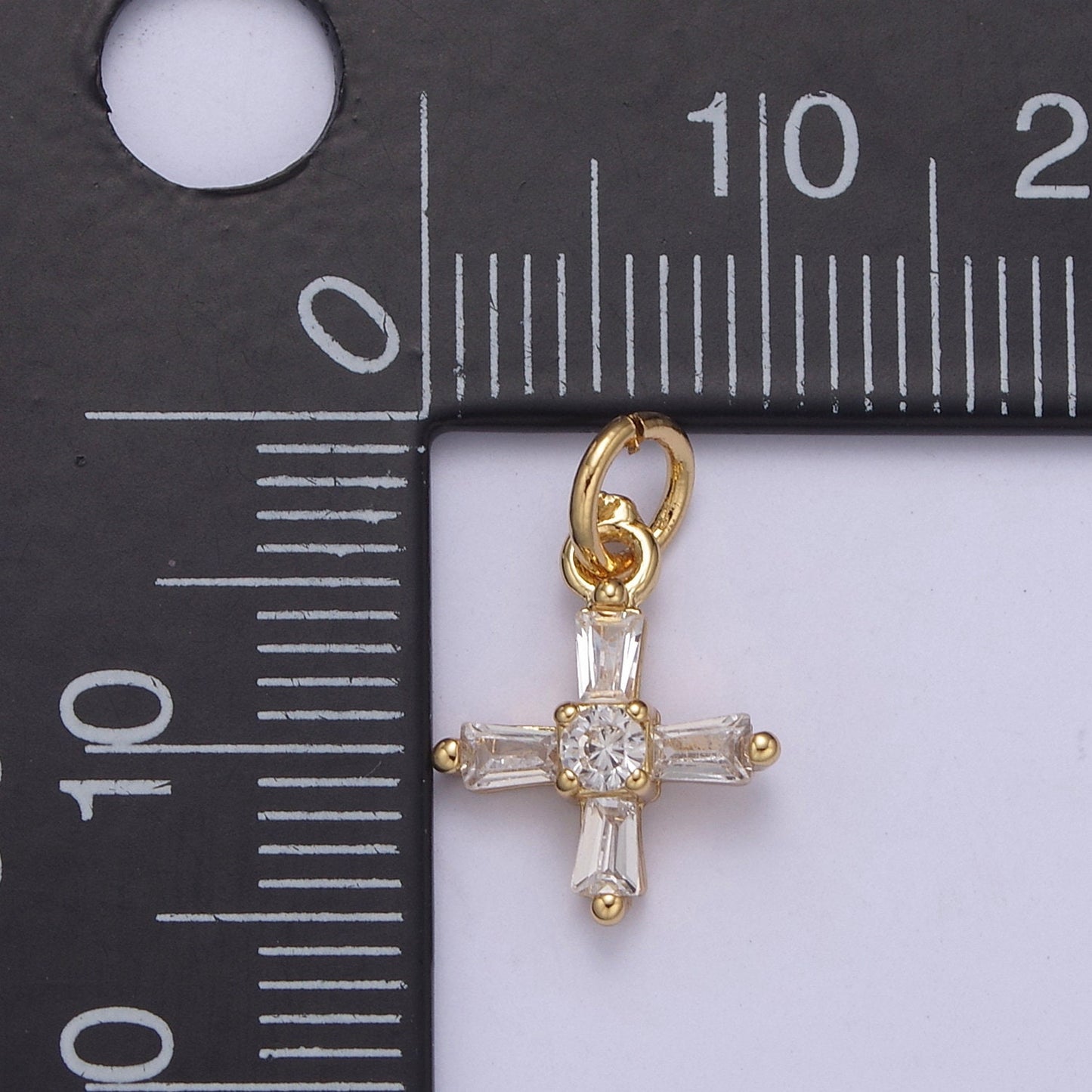 Mini Cross Charms with Baguette CZ 24k Gold Filled Cross Charms, Zircon Tiny Cross Charm, Religious Bracelet Necklace Earring add on Charm