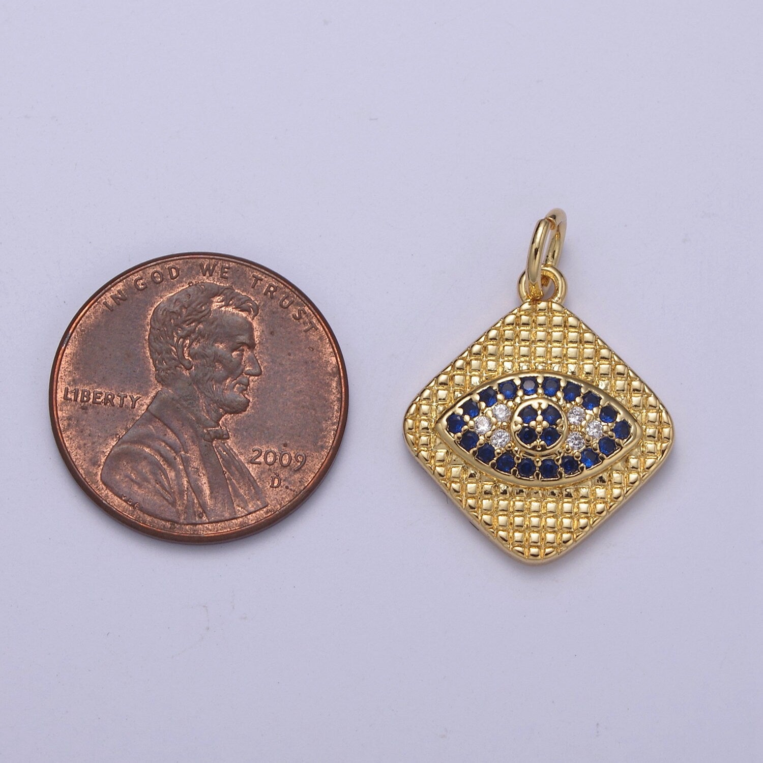 24K Gold Filled Micro Pave Evil Eye Charm, Black, Blue Cubic Zirconia Pendant Charm Rhombus Plate CZ Geometric Charm C-355