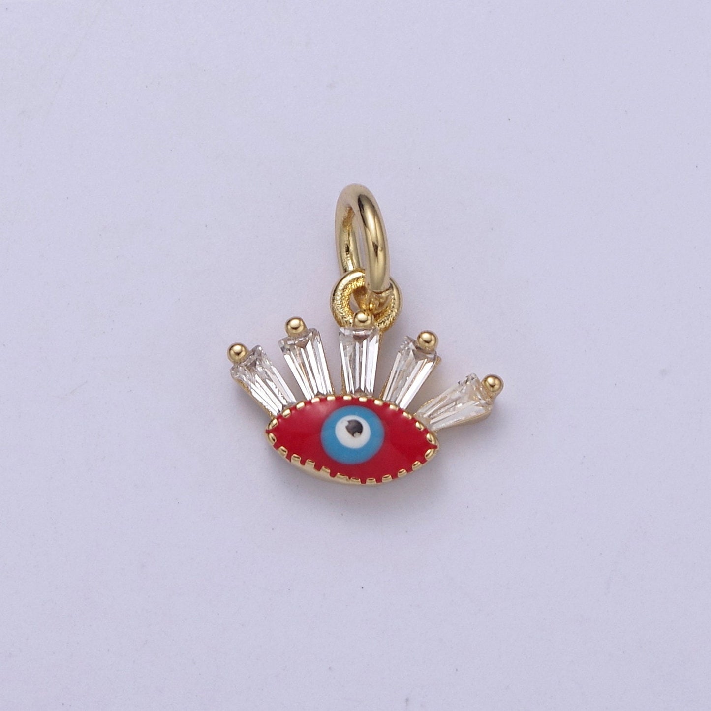Mini Evil Eye Charm with Baguette CZ 24k Gold Filled eye Charm, Zircon Tiny Amulet Charm, Religious Bracelet Necklace Earring add on Charm