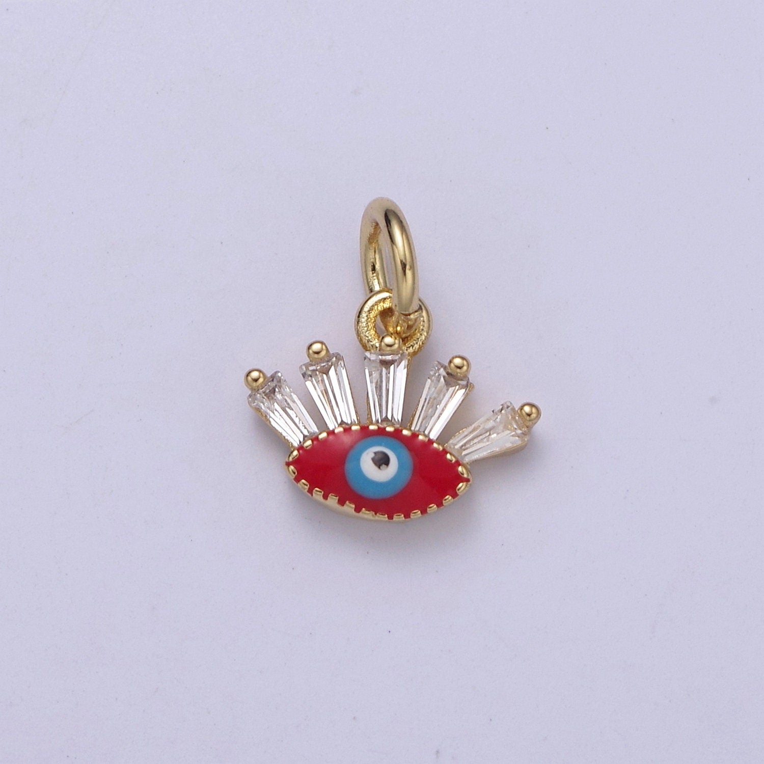 Mini Evil Eye Charm with Baguette CZ 24k Gold Filled eye Charm, Zircon Tiny Amulet Charm, Religious Bracelet Necklace Earring add on Charm
