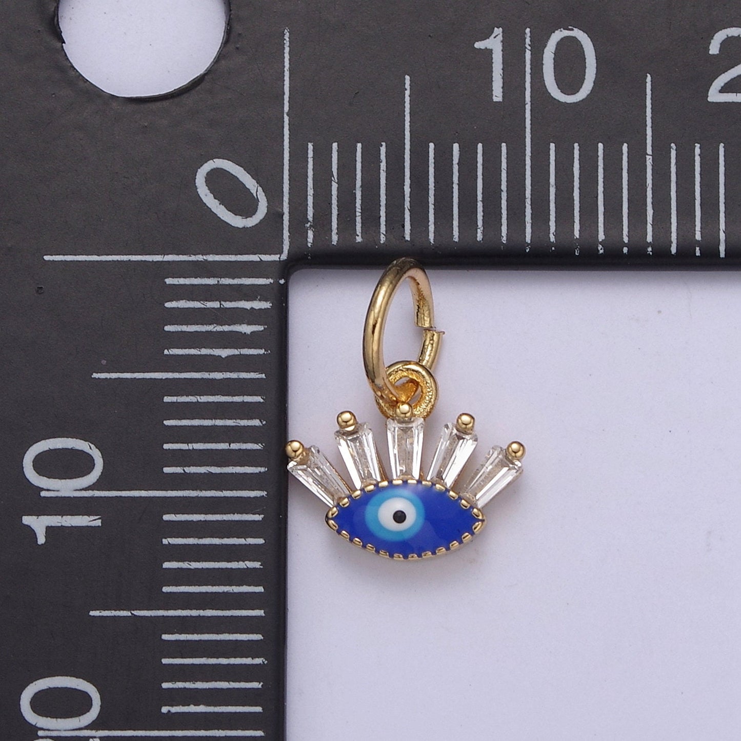 Mini Evil Eye Charm with Baguette CZ 24k Gold Filled eye Charm, Zircon Tiny Amulet Charm, Religious Bracelet Necklace Earring add on Charm
