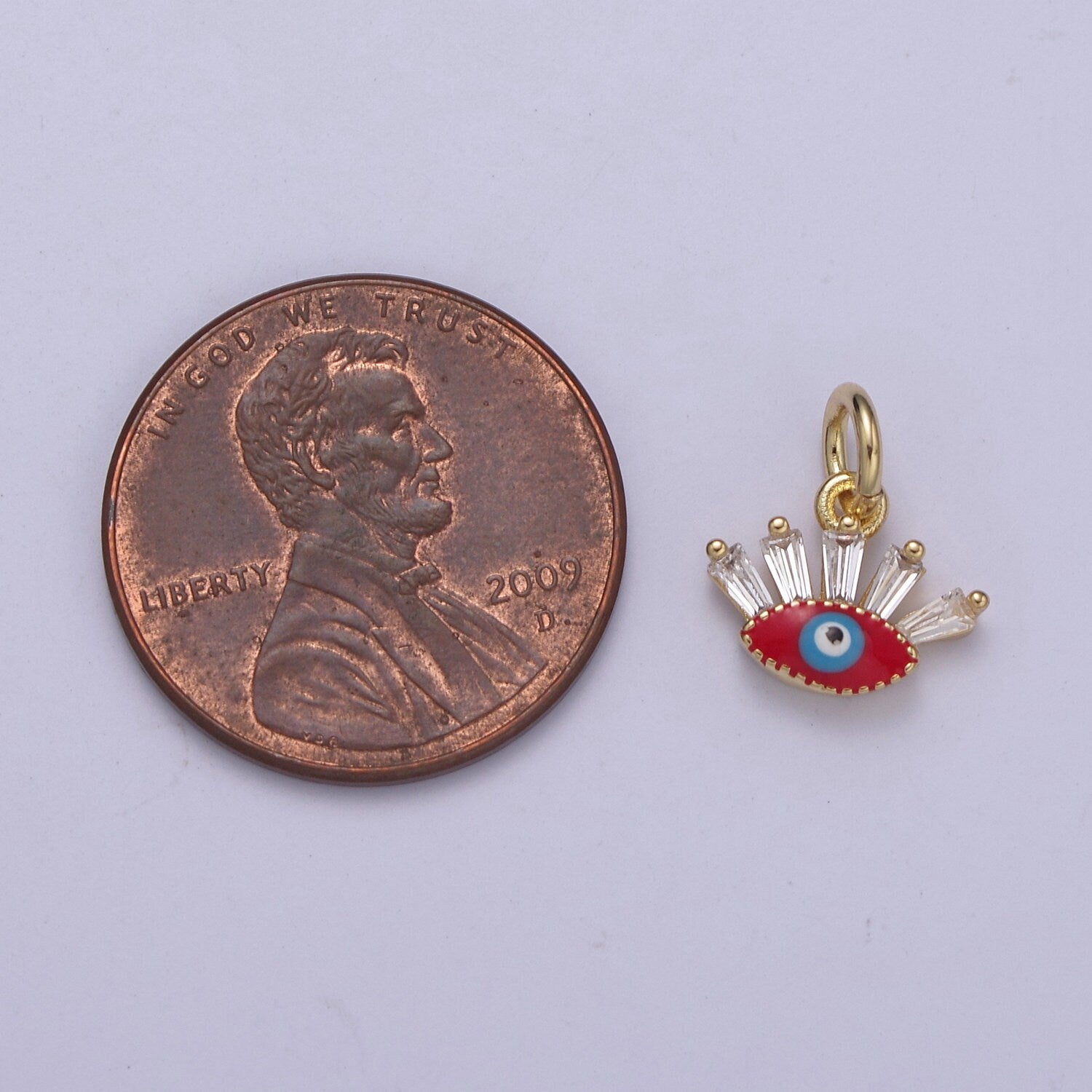 Mini Evil Eye Charm with Baguette CZ 24k Gold Filled eye Charm, Zircon Tiny Amulet Charm, Religious Bracelet Necklace Earring add on Charm