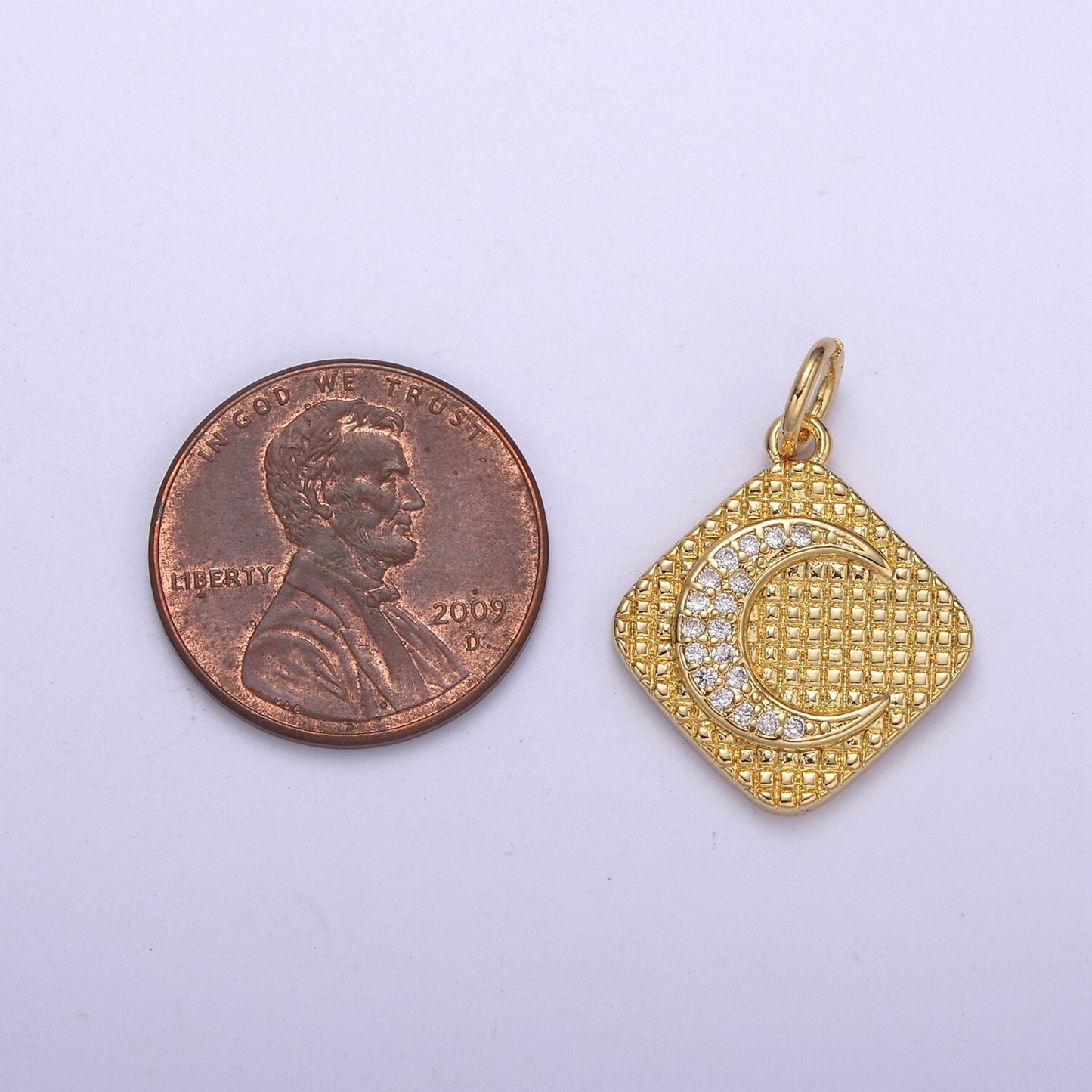 Gold Filled CZ Micro Pave Crescent Moon Medallion Pendant, 24K Gold Filled Rhombus Charm, Necklace Bracelet Pendant