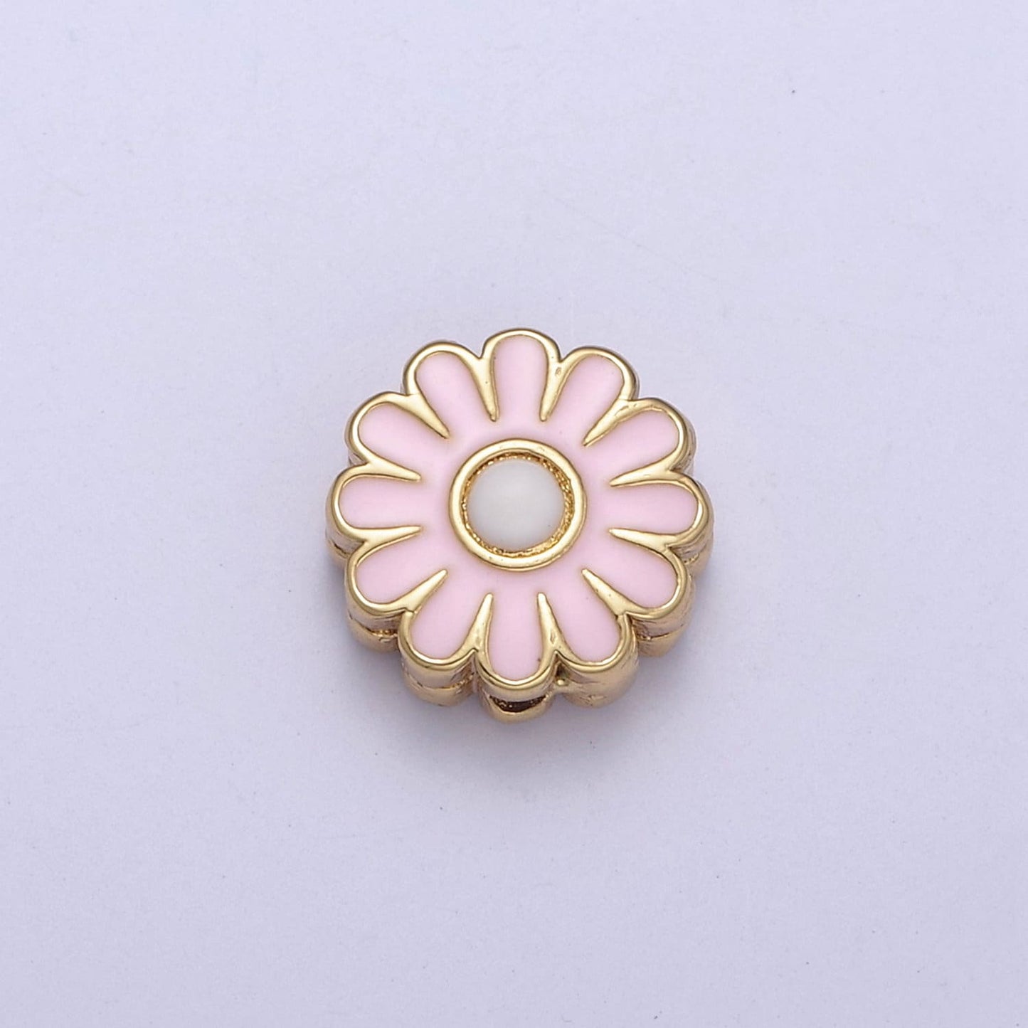 10mm Daisy Flower Bead Spacer Pink Mini Floral Nature Gold Filled Art Jewelry Making Beads B-765