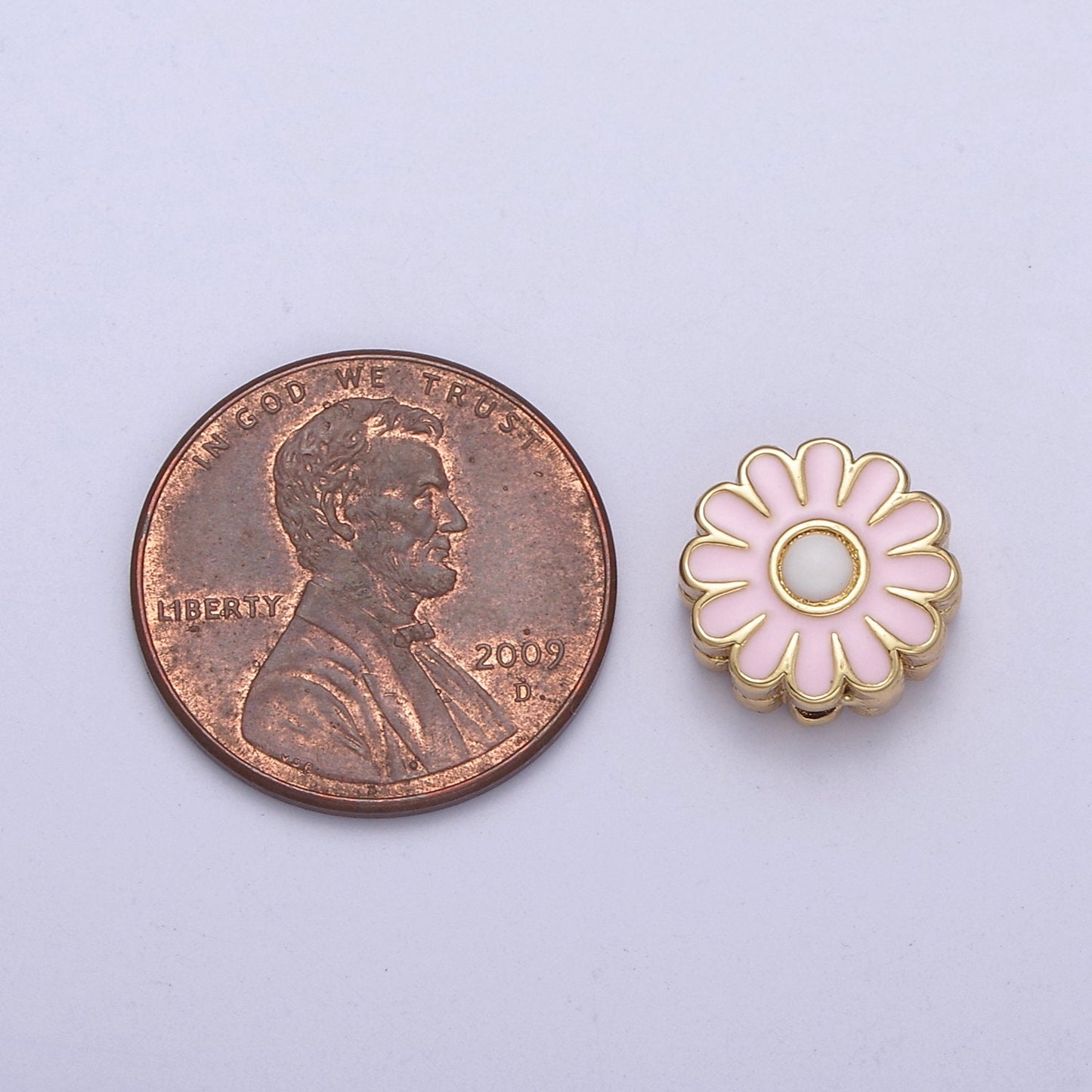 10mm Daisy Flower Bead Spacer Pink Mini Floral Nature Gold Filled Art Jewelry Making Beads B-765