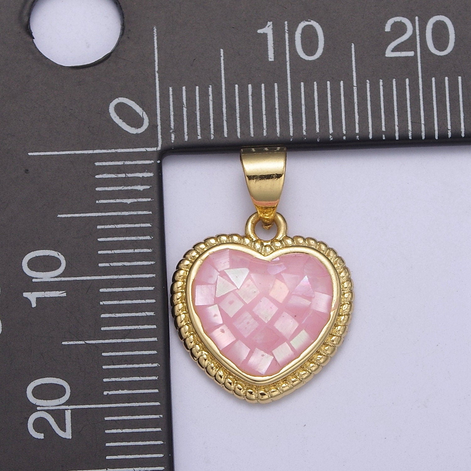 Pink Heart Shape Pendant in Gold Pink Shell, pink heart Charm H-223
