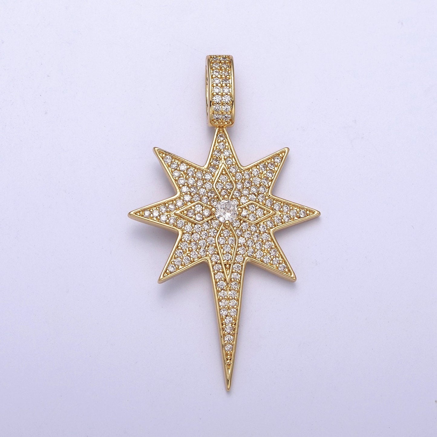Iced north star charms micro pave star, cz pendant necklace 14k Gold Filled star charm H-240