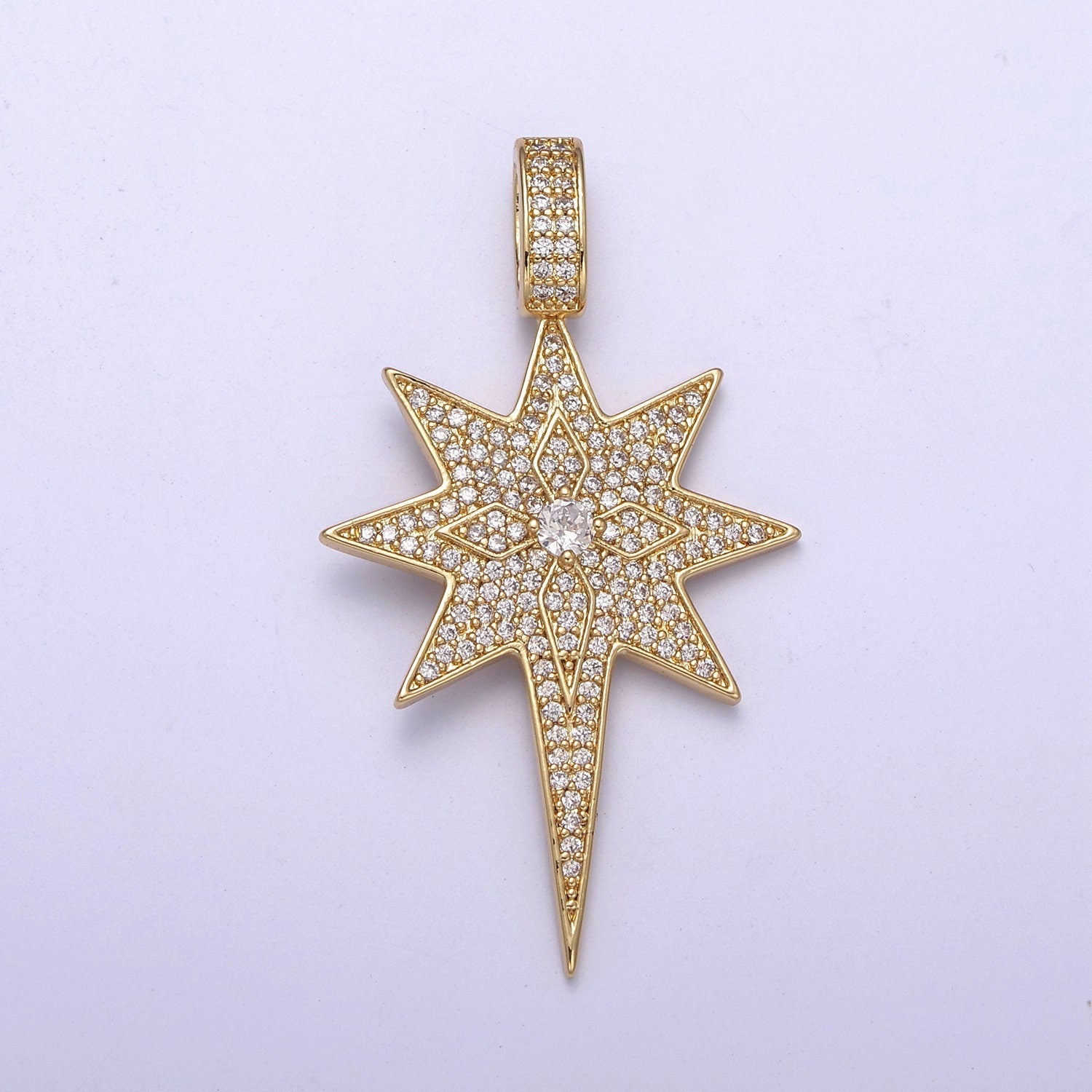 Iced north star charms micro pave star, cz pendant necklace 14k Gold Filled star charm H-240