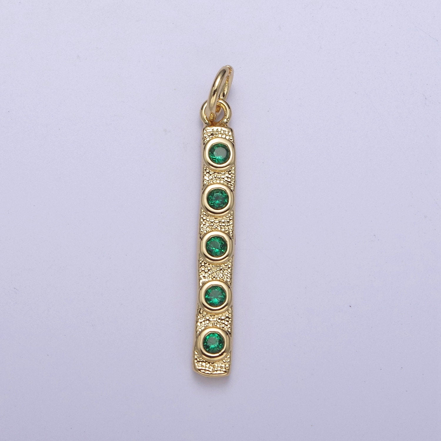 Thin Cubic Zirconia Stick Bar Cubic Zirconia Charms, Clear, Pink, Green CZ Bar Pendant, Gold Filled over Brass C-309