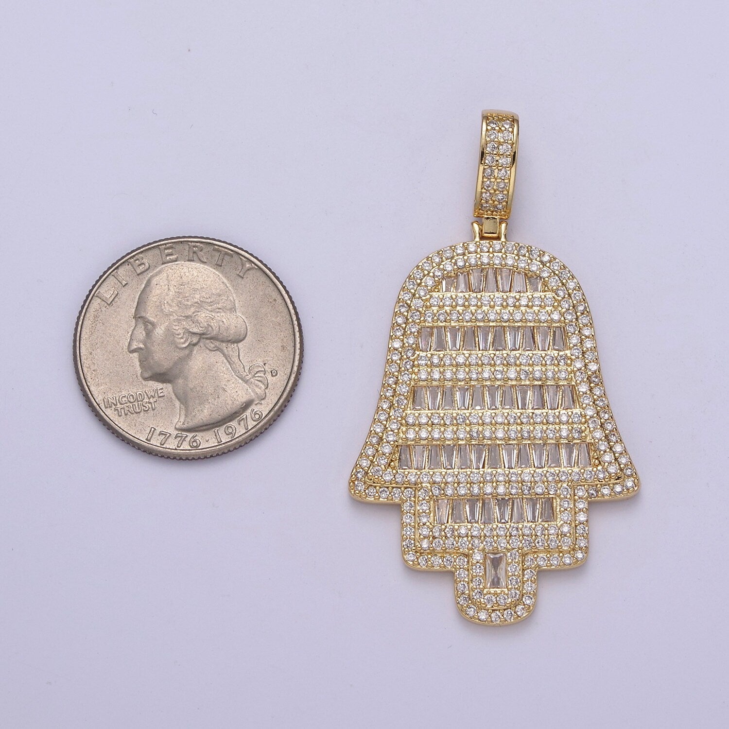Iced Out Hamsa Hand Cz Pendant Hand of Fatimah Charm Statement Jewelry H-317